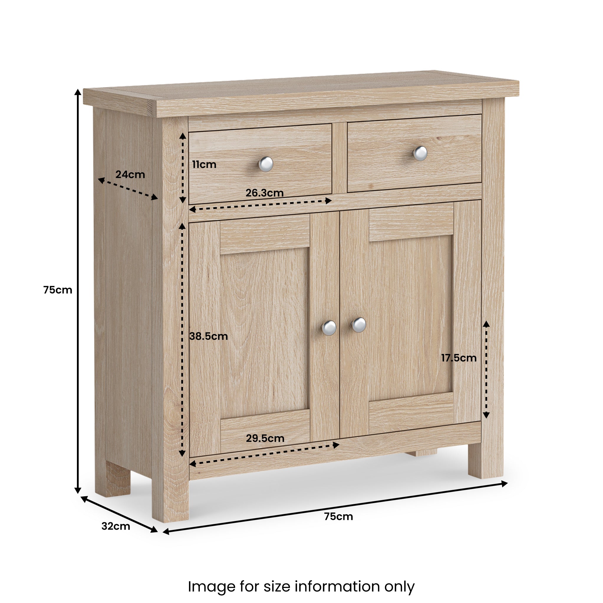 Farrow Washed Oak Mini 2 Door Sideboard Cabinet | Roseland