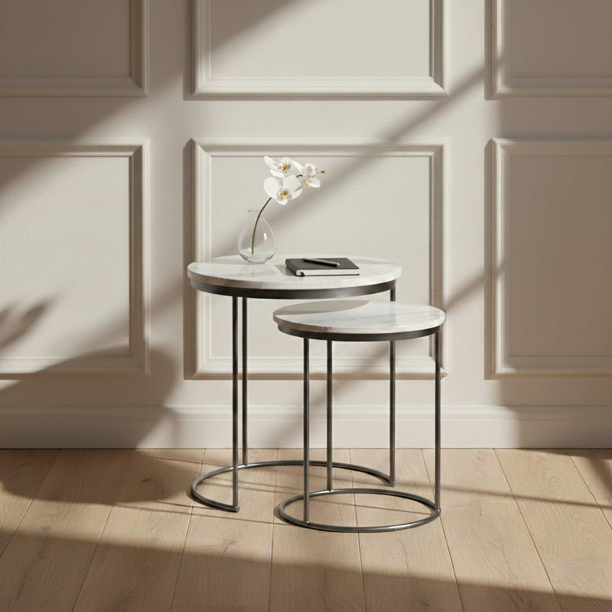 Pimlico Marble Grey Frame Nest of 2 Tables from Roseland Furniture