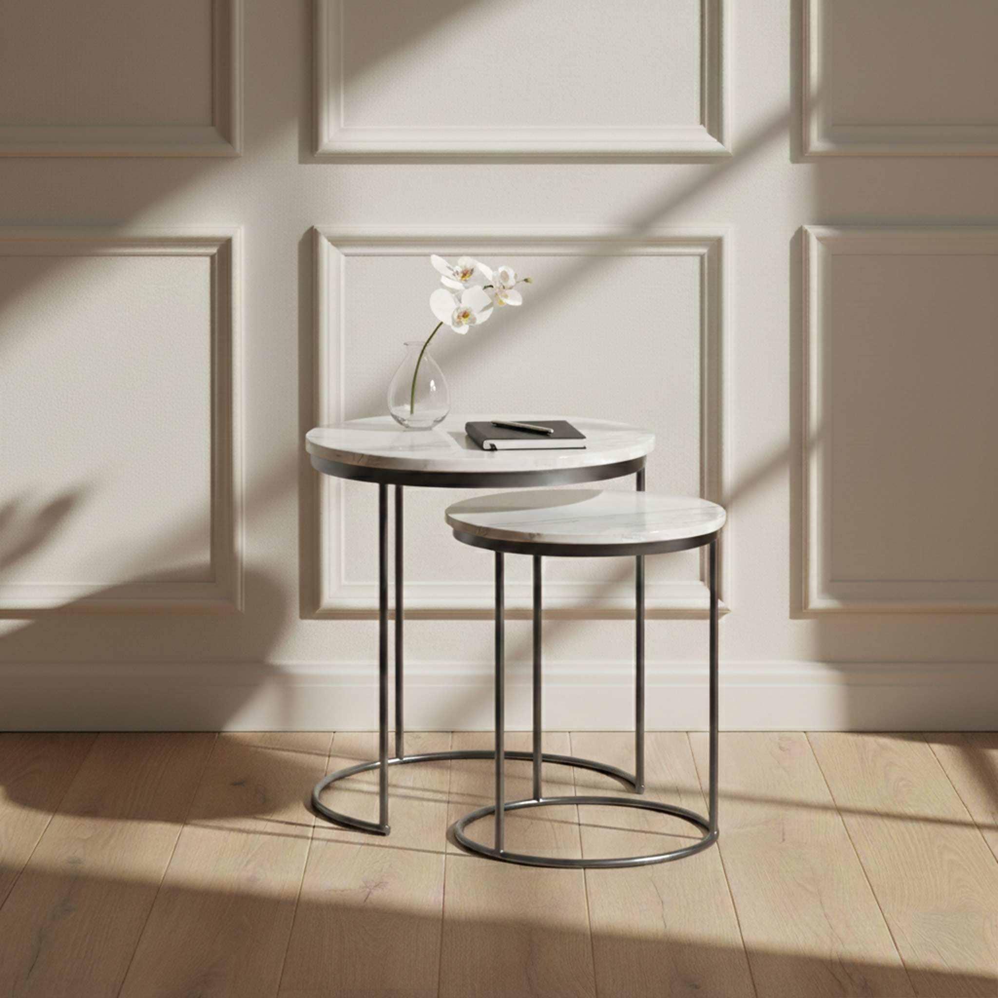 Pimlico Marble Grey Frame Nest of 2 Tables from Roseland Furniture