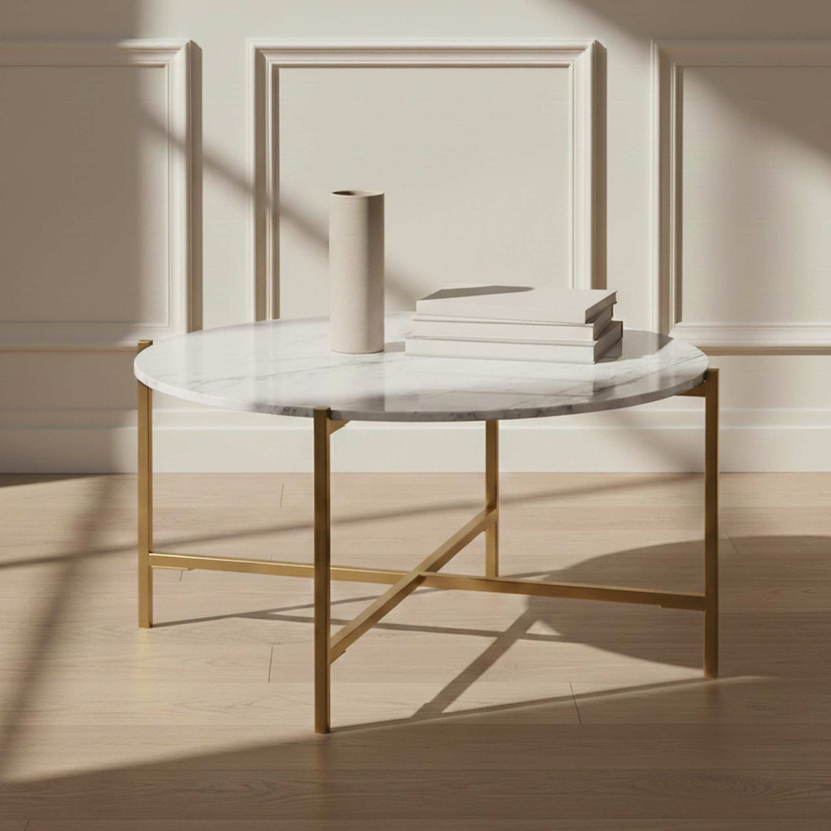 Pimlico-Banswara-Marble-Gold-Frame-Round-Coffee-Table from Roseland Furniture