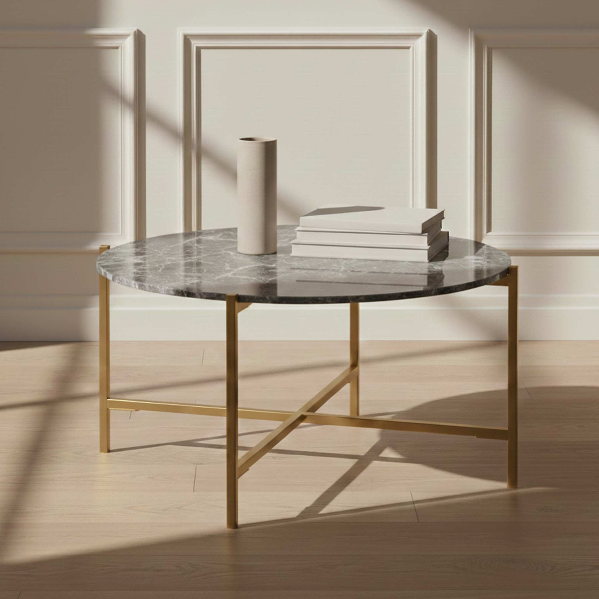 Pimlico-Banswara-Marble-Gold-Frame-Round-Coffee-Table from Roseland Furniture
