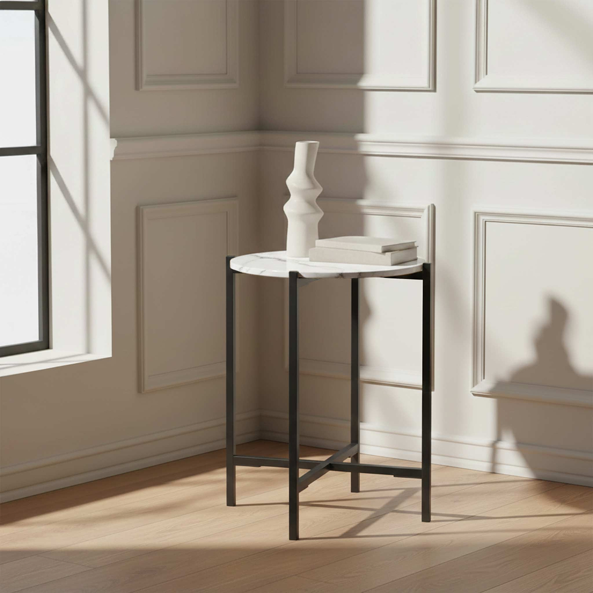 Pimlico-Banswara-Marble-Grey-Round-Side-Table from Roseland Furniture