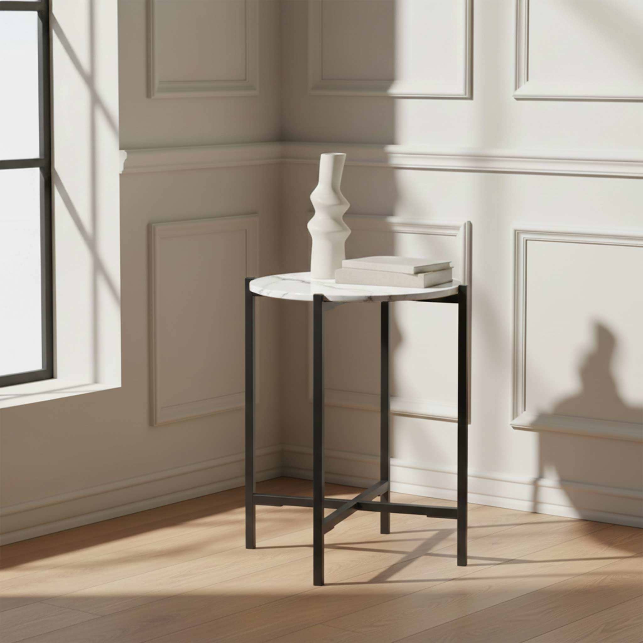 Pimlico-Banswara-Marble-Grey-Round-Side-Table from Roseland Furniture