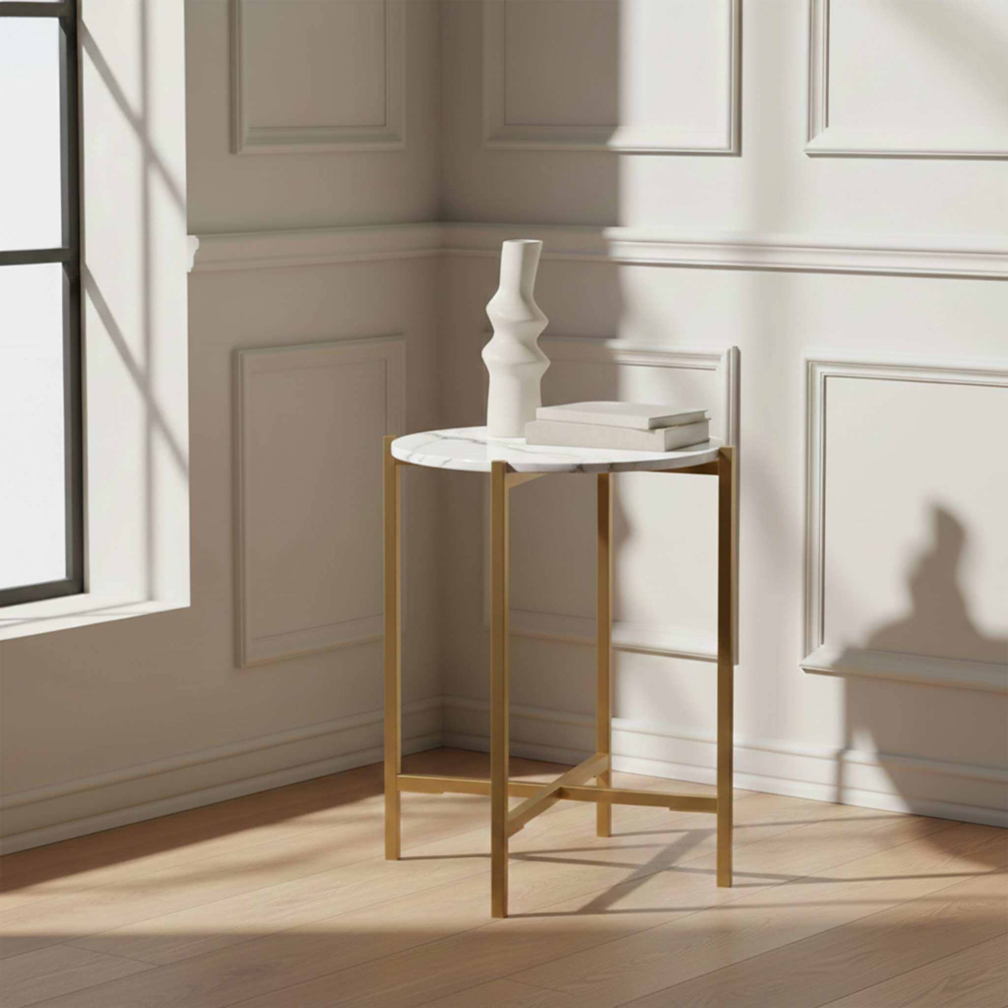 Pimlico-Banswara-Marble-Gold-Frame-Round-Side-Table from 