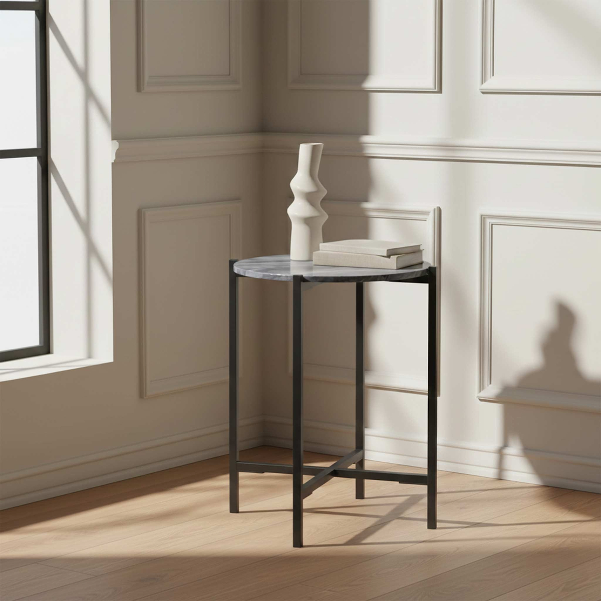 Pimlico-Banswara-Marble-Grey-Round-Side-Table from Roseland Furniture