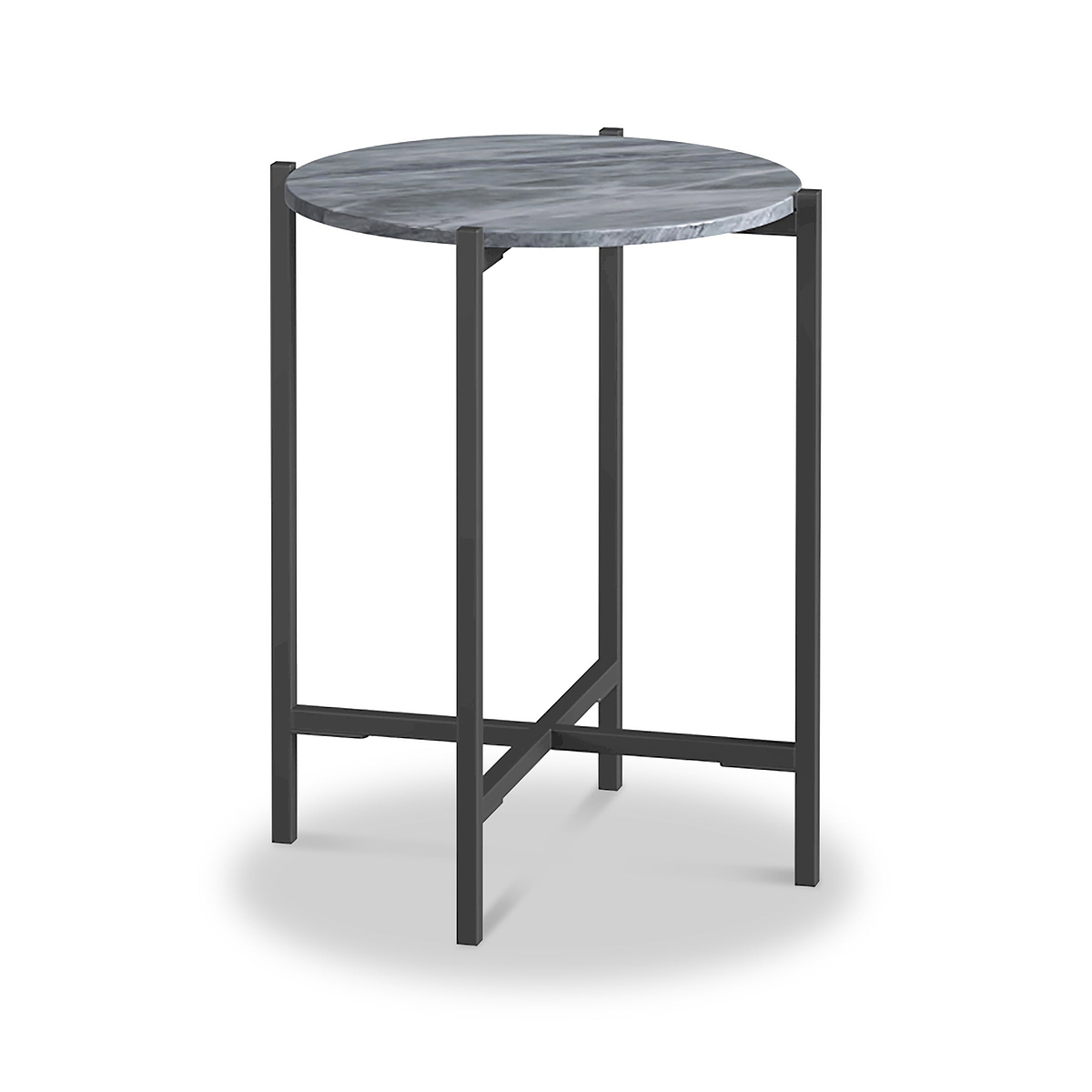 Pimlico-grey-marble-grey-frame-round-side-table  from Roseland Furniture