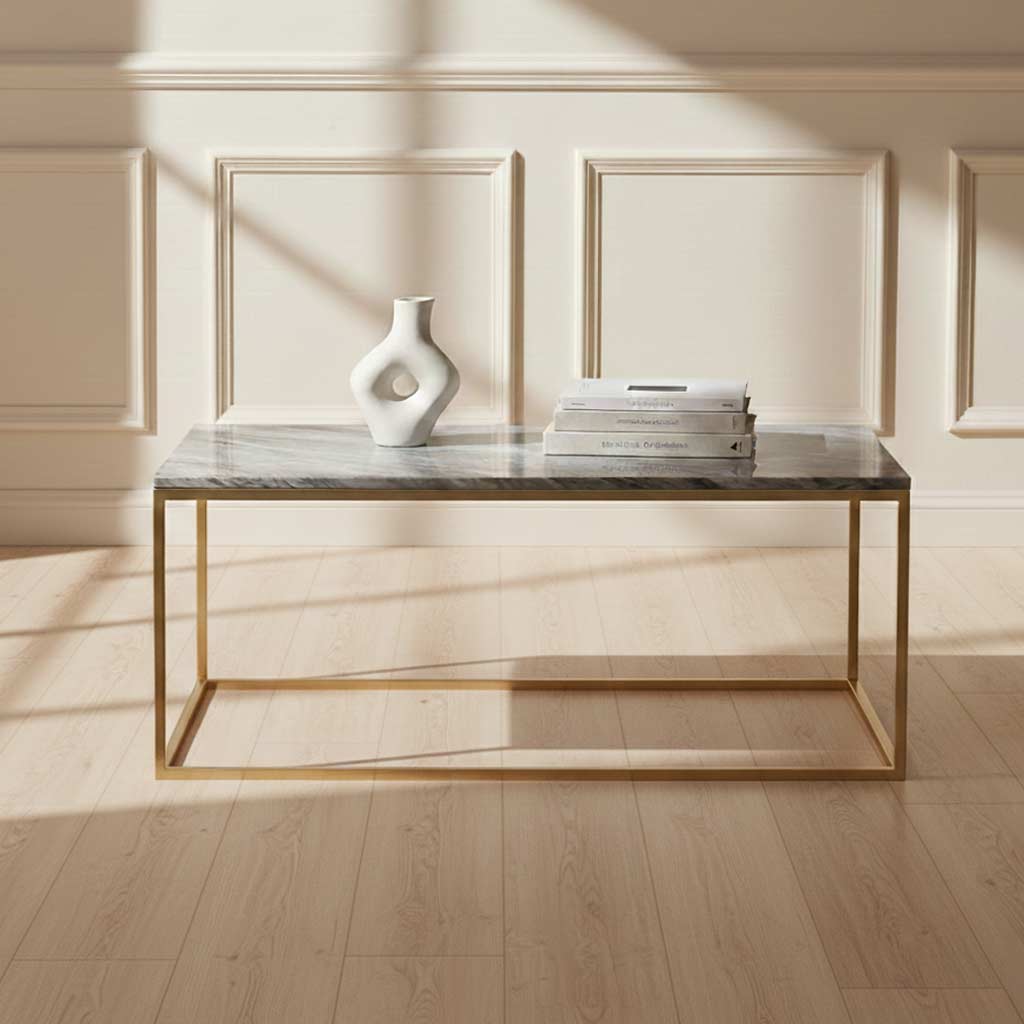 Pimlico-banswara-marble-gold-frame-rectangular-coffee-table  from Roseland Furniture