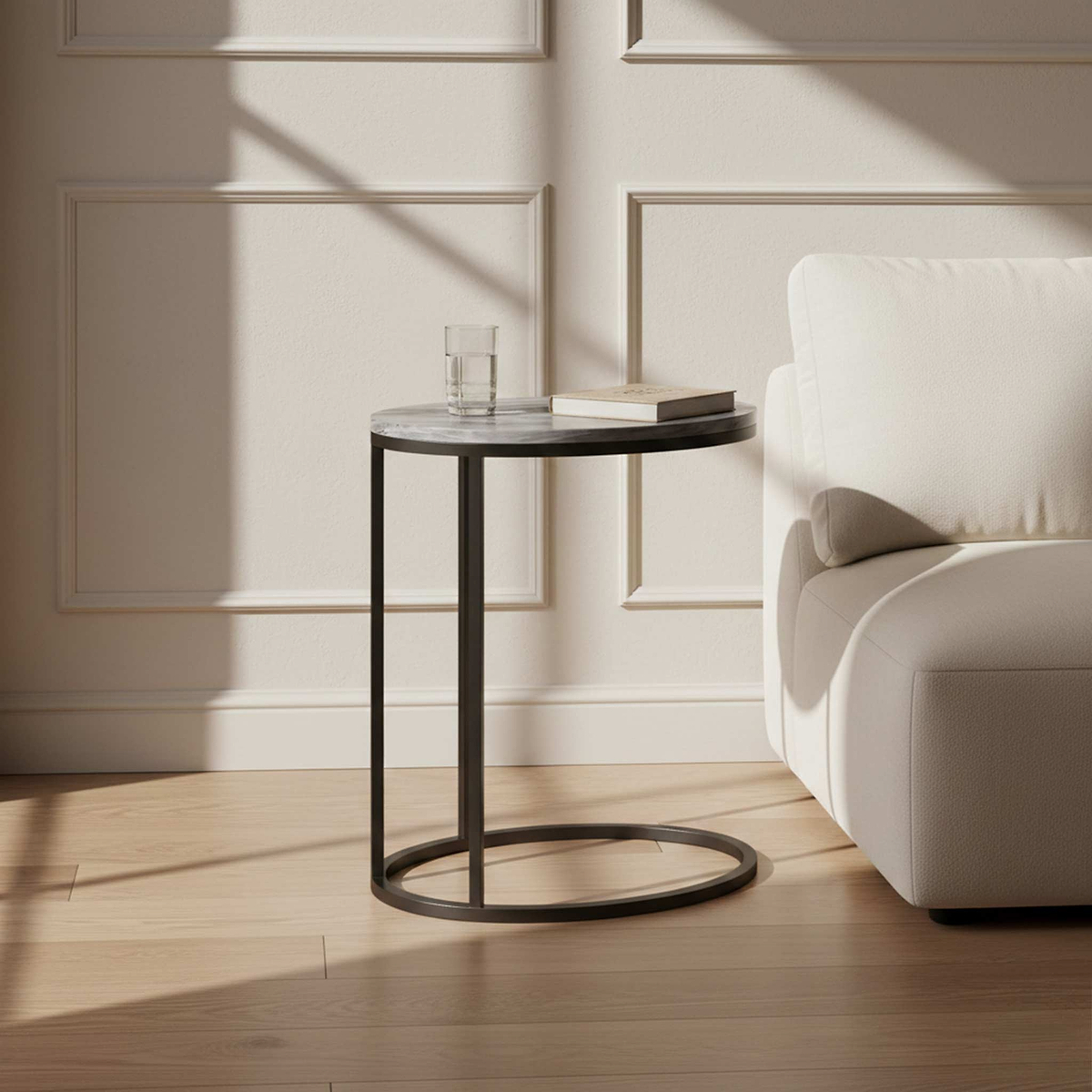 Pimlico-Banswara-Marble-Grey-Oval-C-Side-Table from Roseland Furniture