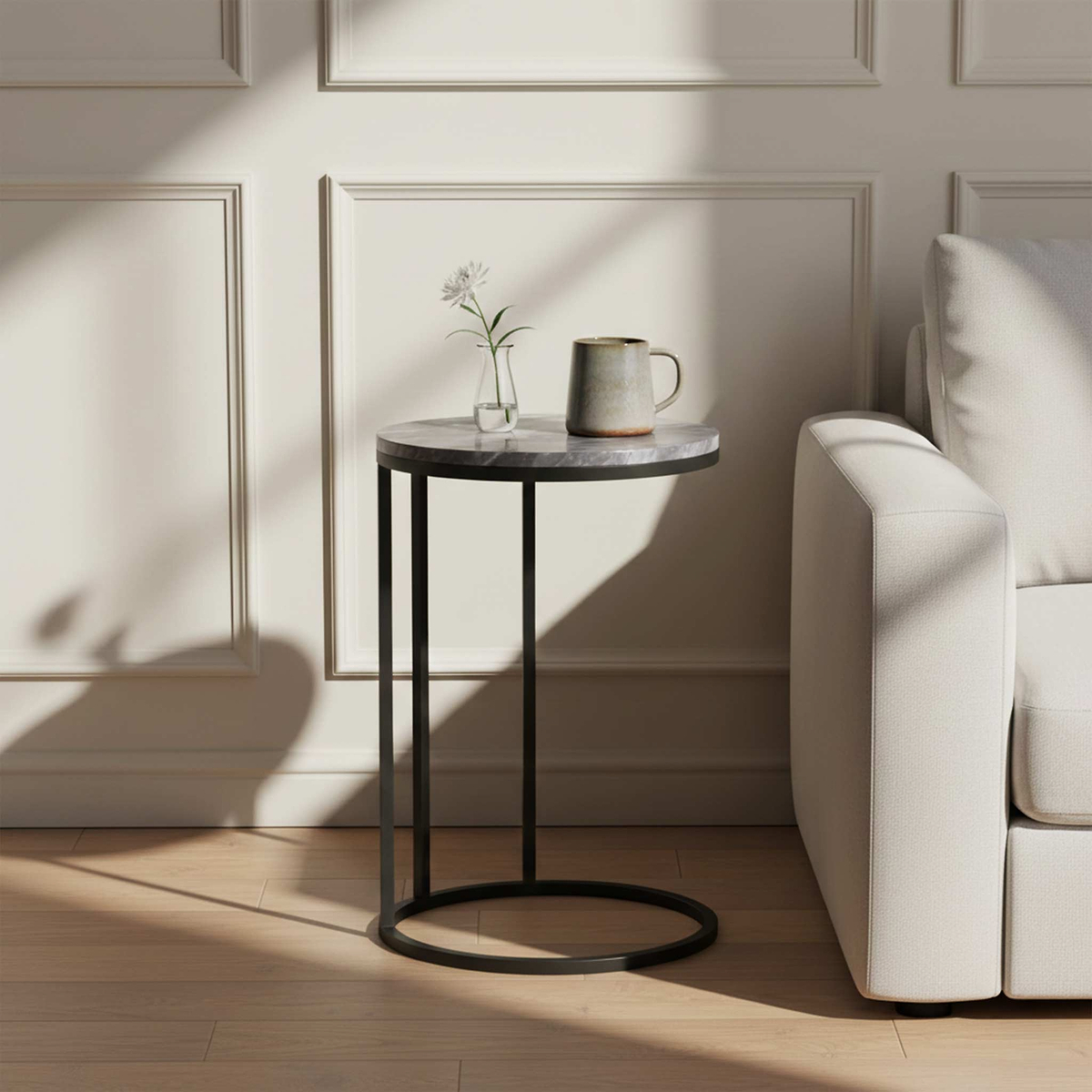 Pimlico-Banswara-Marble-Grey-Round-C-Side-Table from Roseland Furniture