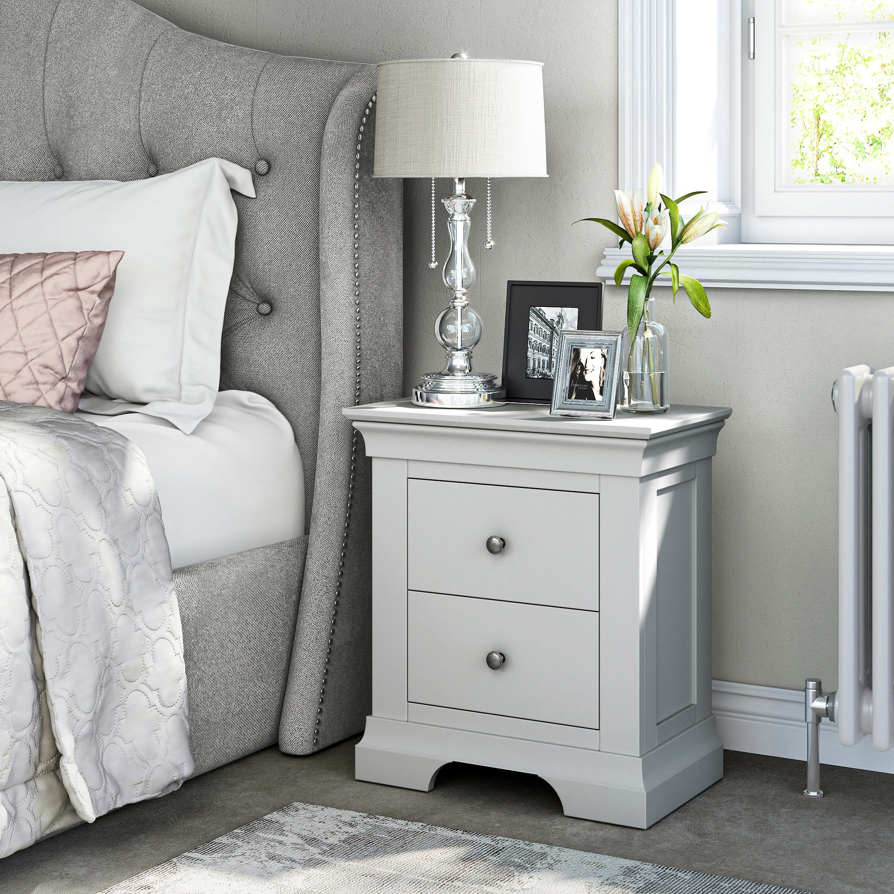 Colette Grey 2 Drawer Bedside Table from Roseland Furniture