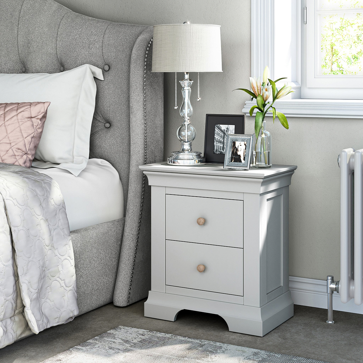 Colette Grey 2 Drawer Bedside Table from Roseland Furniture