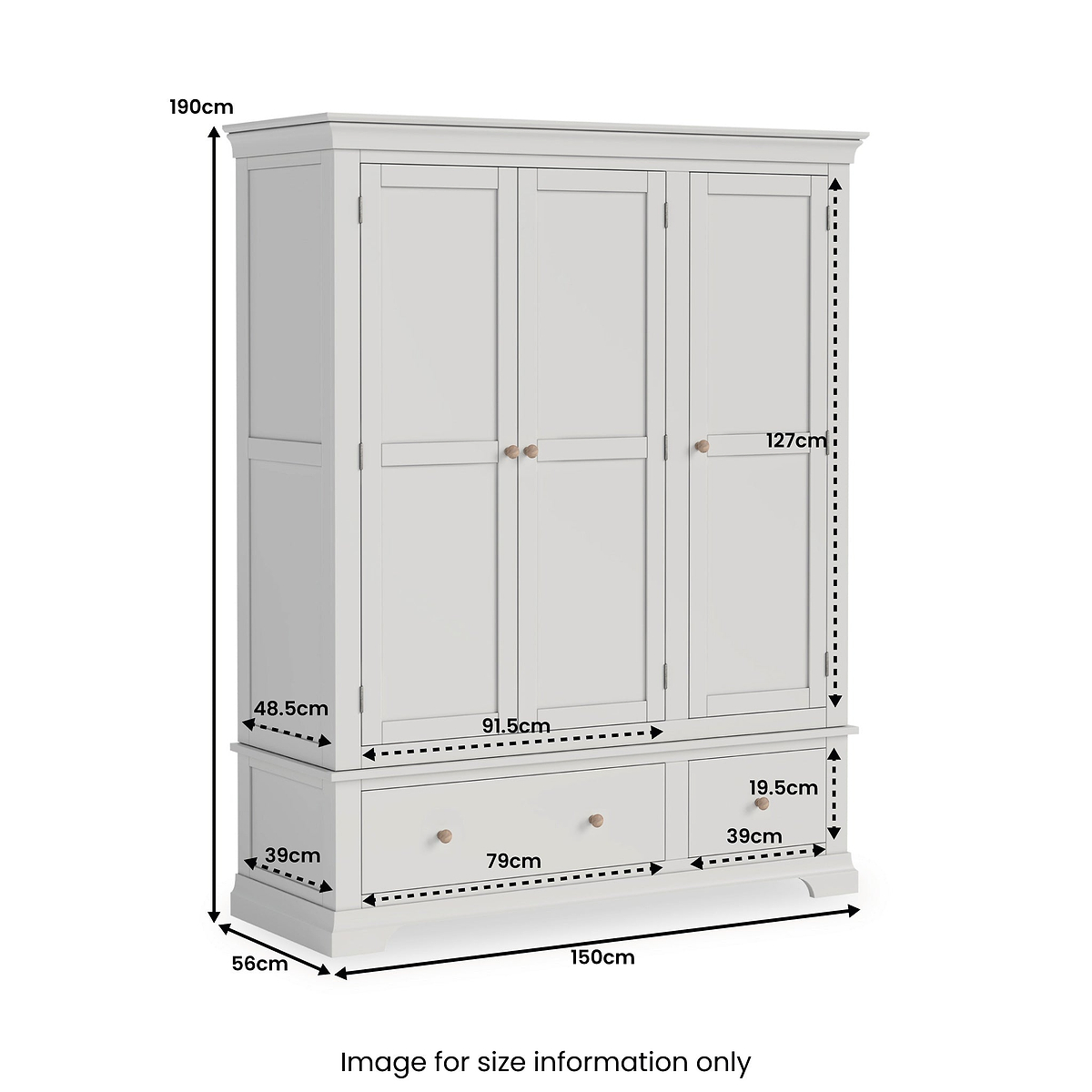 Colette Grey Triple Wardrobe Drawer from Roseland Furniture