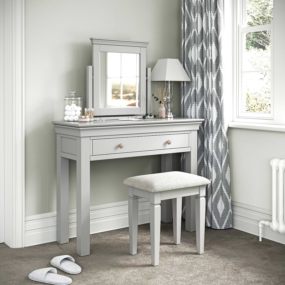 grey chair dressing table Makeup Vanity Stool Dressing Table Accent Chair Set of 2 Velvet Tufted Upholstered Cushioned Wood Leg Home Bedroom Living Room Grey