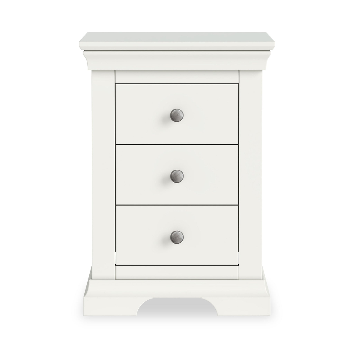 Colette Warm White 3 Drawer Bedside Table from Roseland Furniture