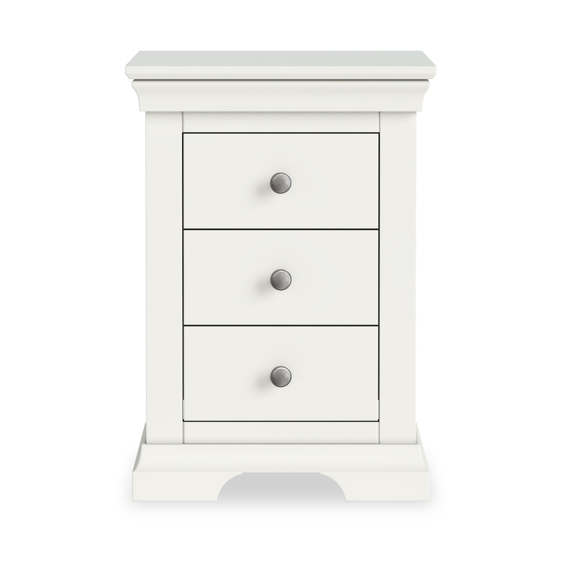 Colette Warm White 3 Drawer Bedside Table from Roseland Furniture