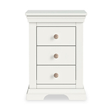 Colette Warm White 3 Drawer Bedside Table from Roseland Furniture