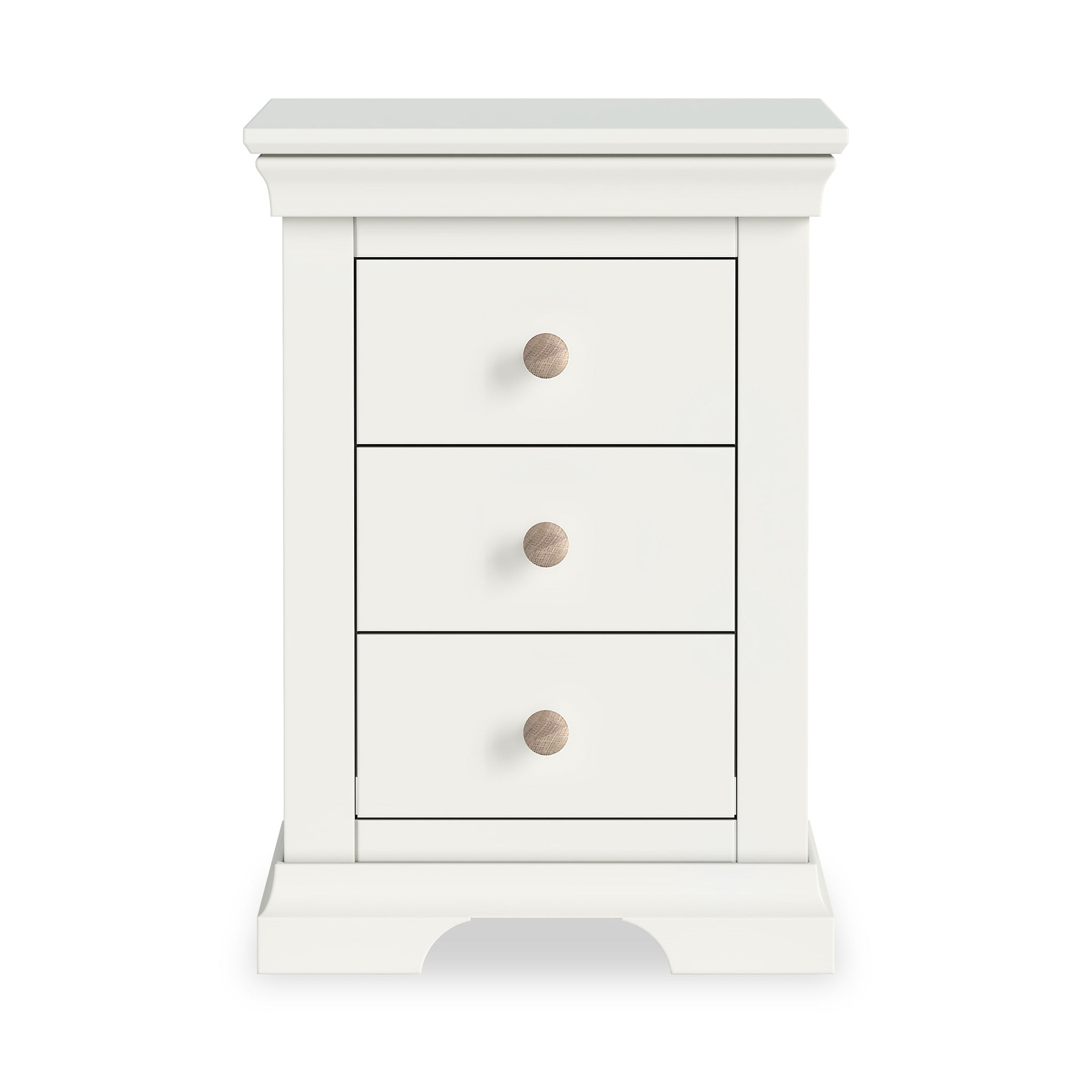 Colette Warm White 3 Drawer Bedside Table from Roseland Furniture