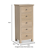 Trelan-Oak-5-Drawer-Tallboy-Chest from Roseland Furniture
