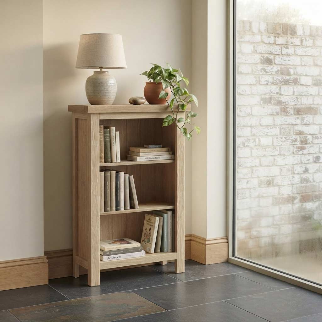 Trelan-Oak-Small-Bookcase from Roseland Furniture