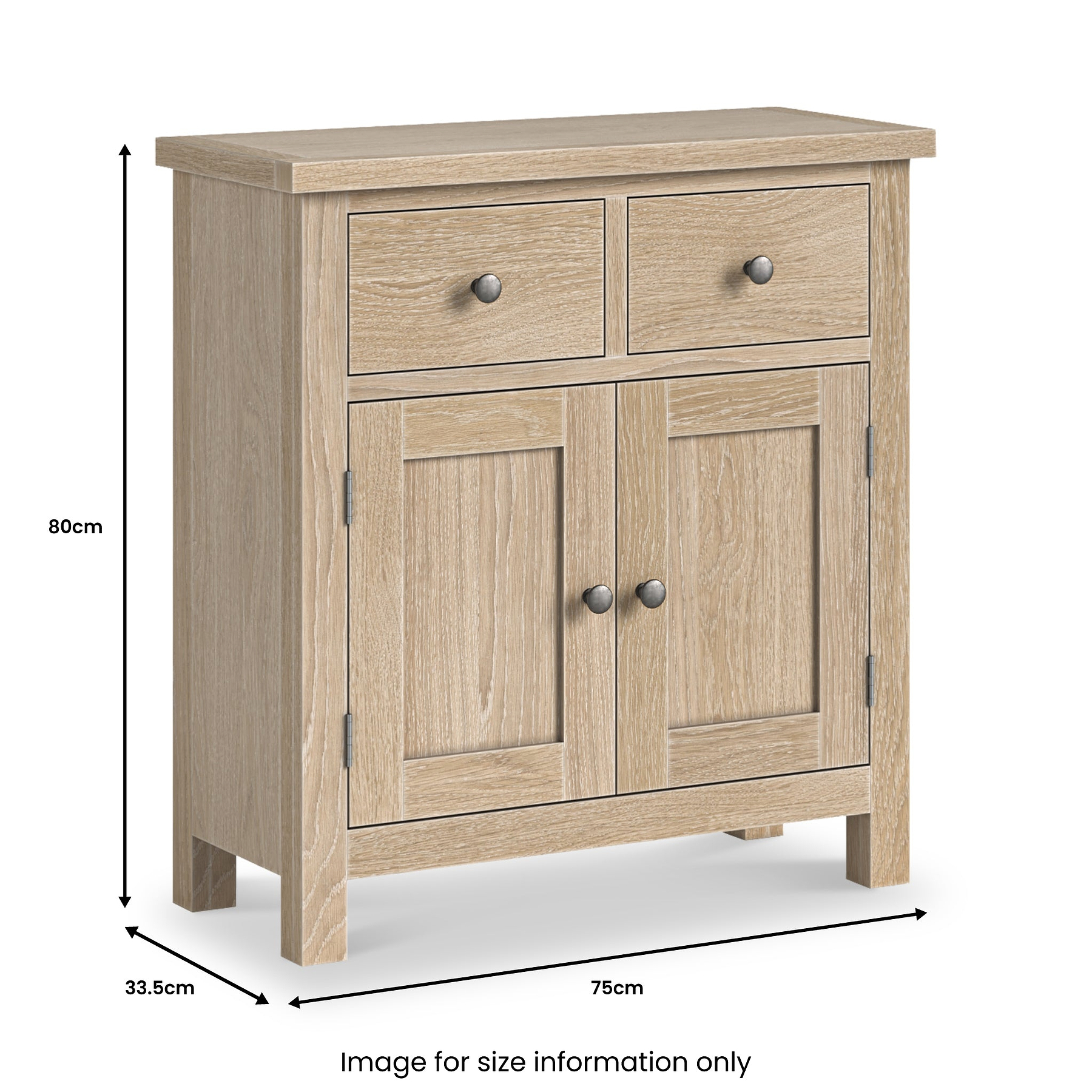 Trelan Oak Mini Sideboard Cabinet from Roseland Furniture - Size Guide