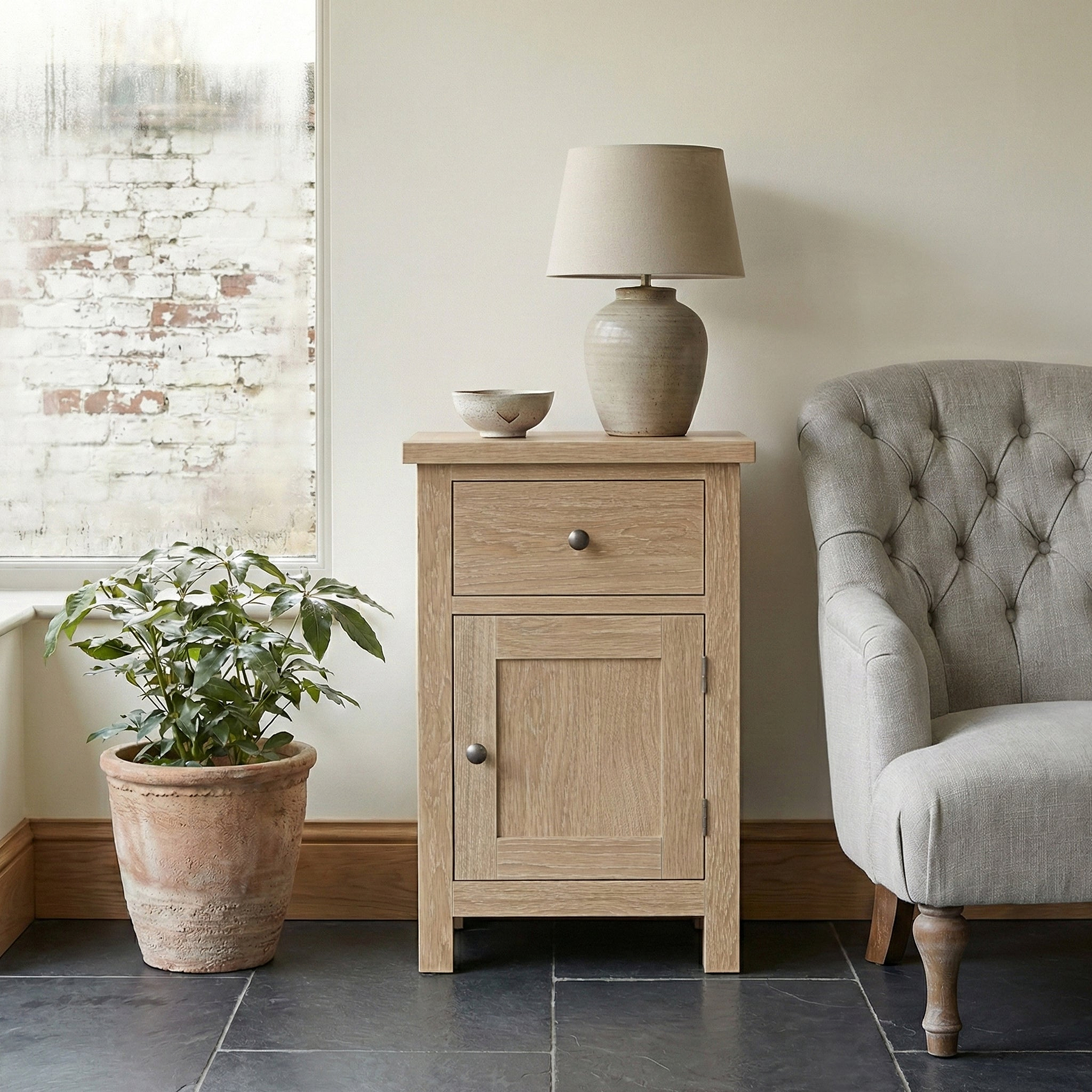 Trelan Oak Single Drawer Small Cupboard from Roseland Furniture