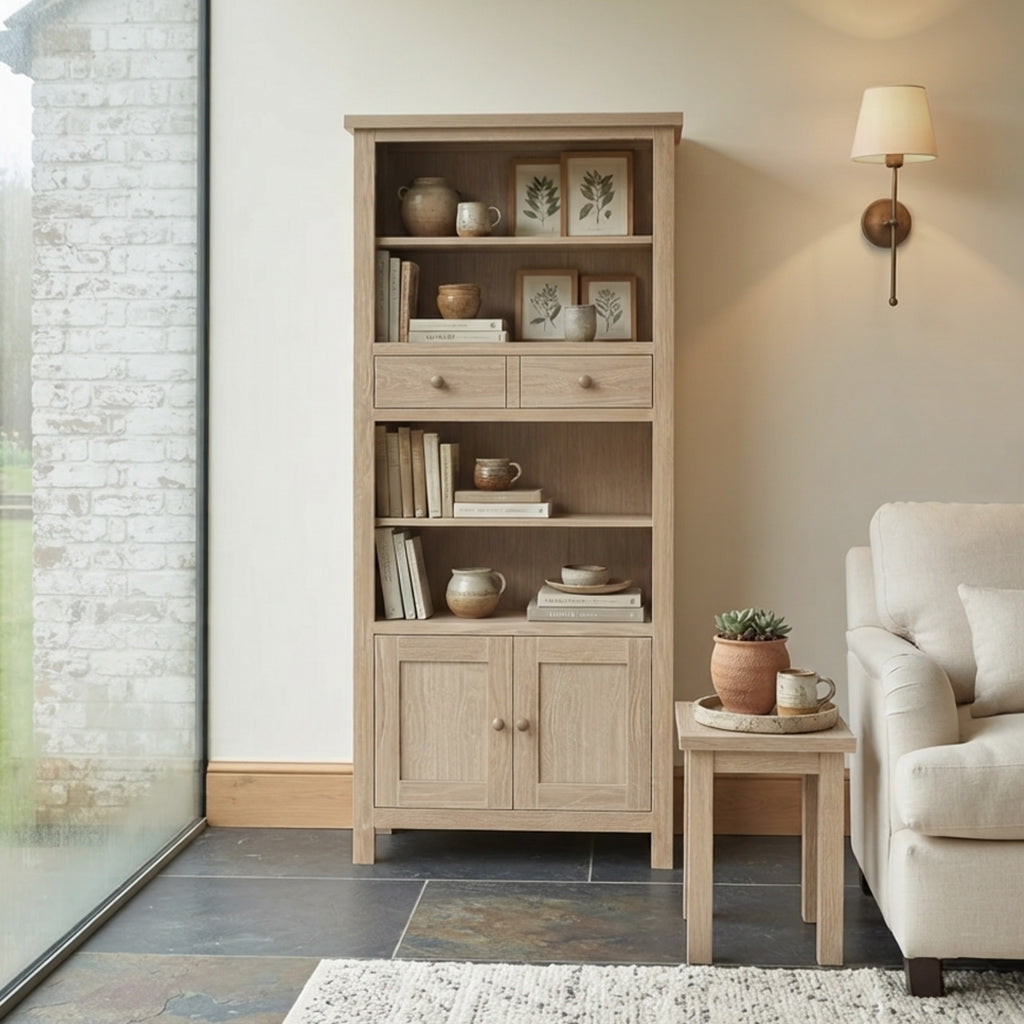 Trelan-Oak-Display-Bookcase from Roseland Furniture
