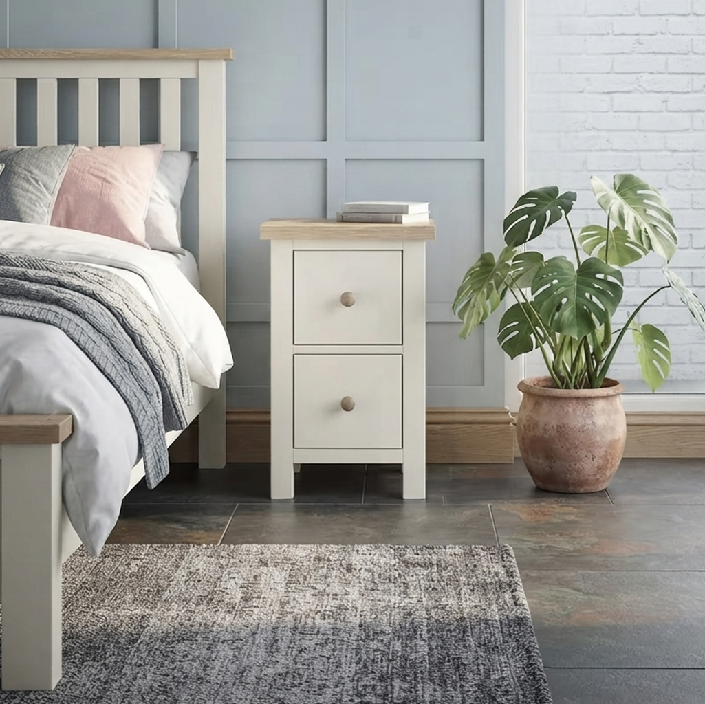 Trelan Painted 2 Drawer Slim Bedside Coconut from Roseland Furniture