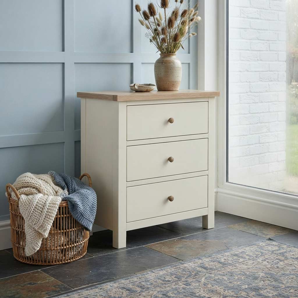 Trelan Painted 3 Drawer Chest Coconut from Roseland Furniture