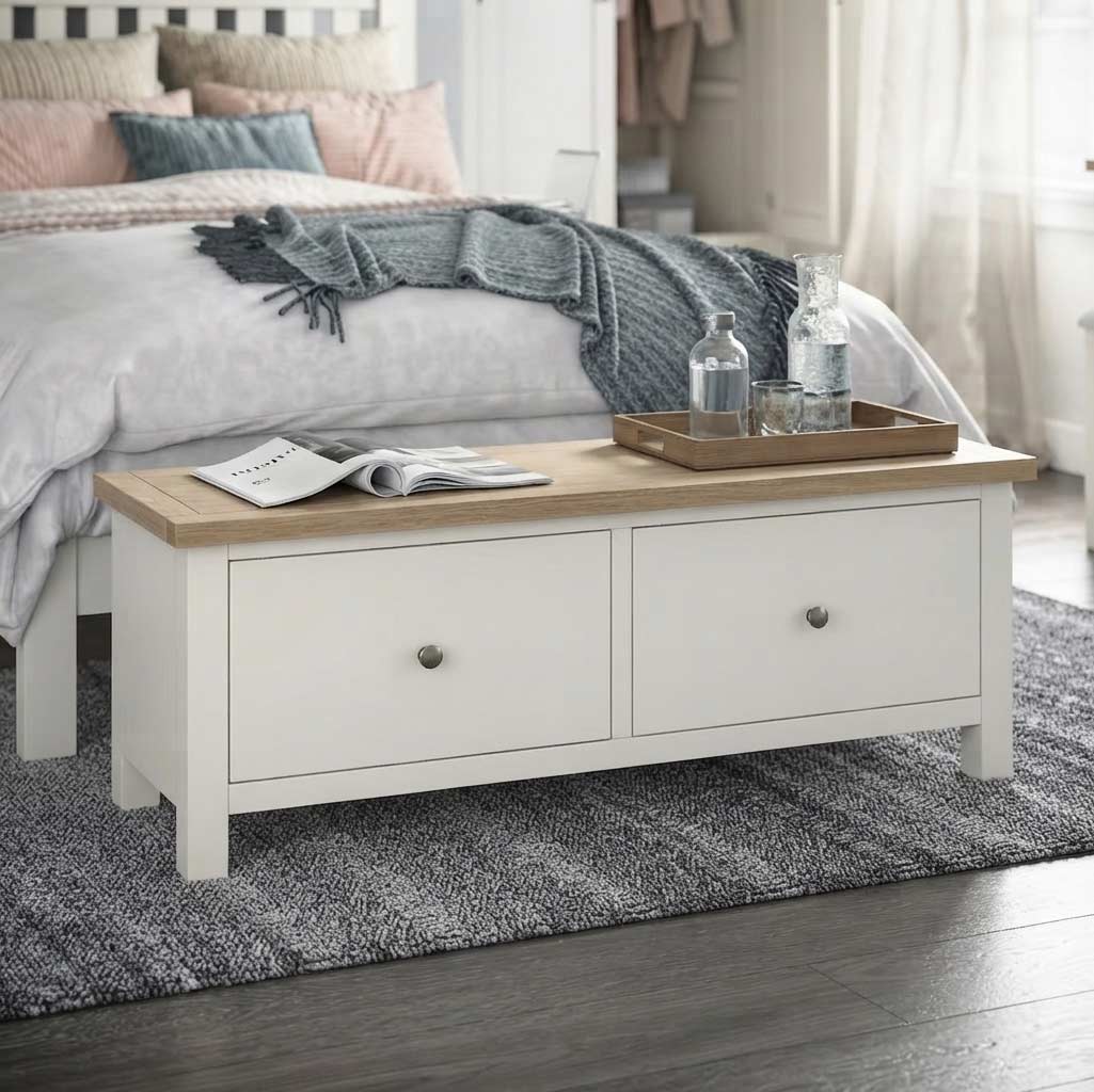 Trelan Painted 2 Drawer Blanket Bench Coconut from Roseland Furniture