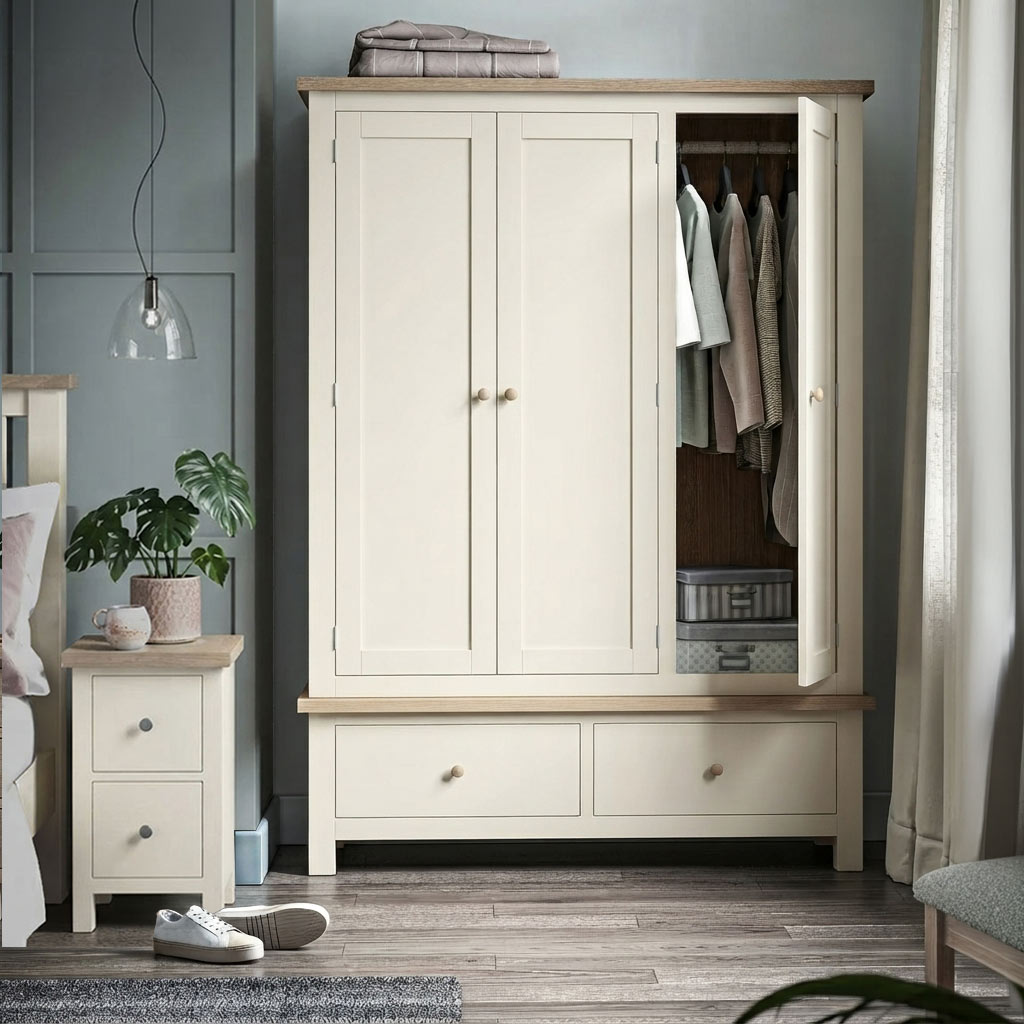 Trelan Painted 2 Drawer Triple Wardrobe Coconut from Roseland Furniture