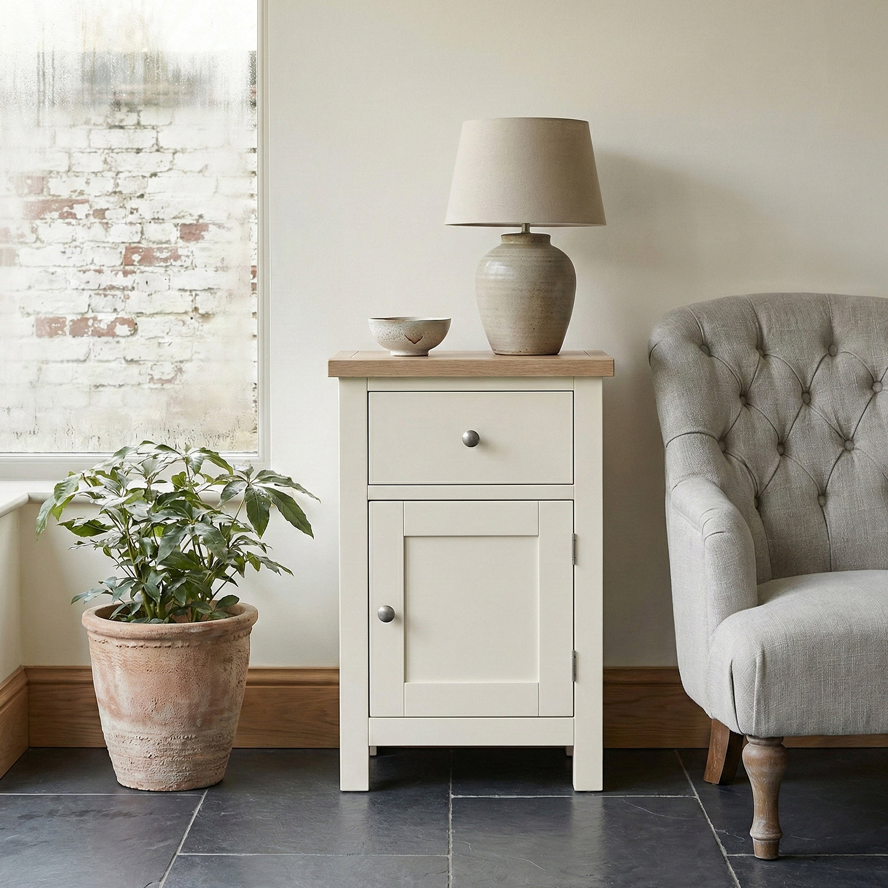 Trelan Painted Single Drawer Small Cupboard Coconut from Roseland Furniture