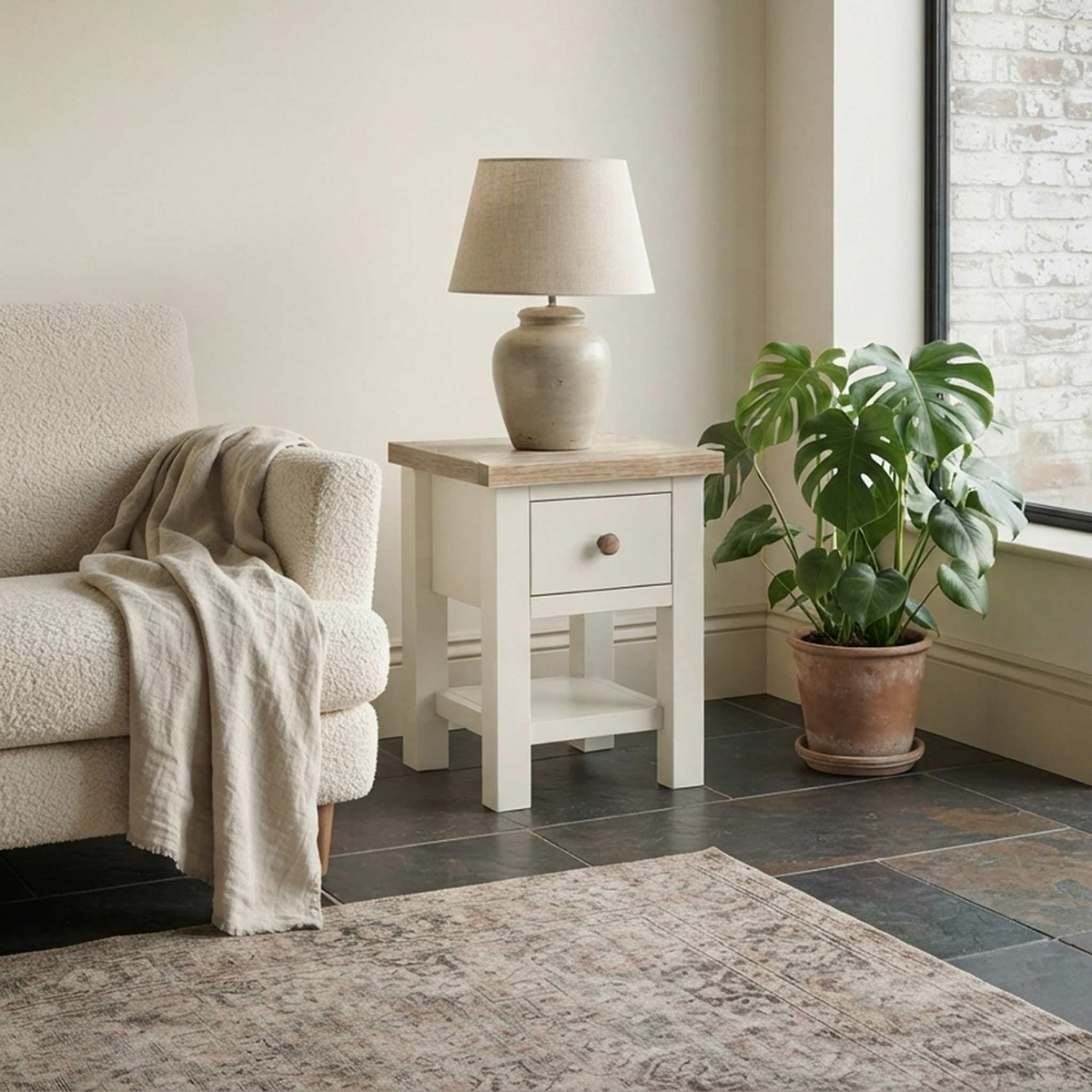 Trelan Painted 1 Drawer Lamp Table Coconut from Roseland Furniture