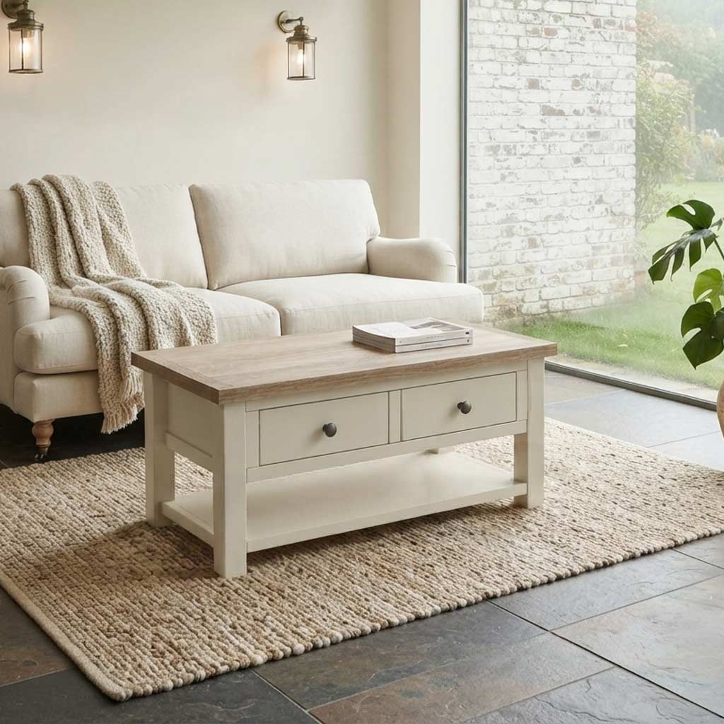 Trelan Painted Coffee Table w Shelf Coconut from Roseland Furniture