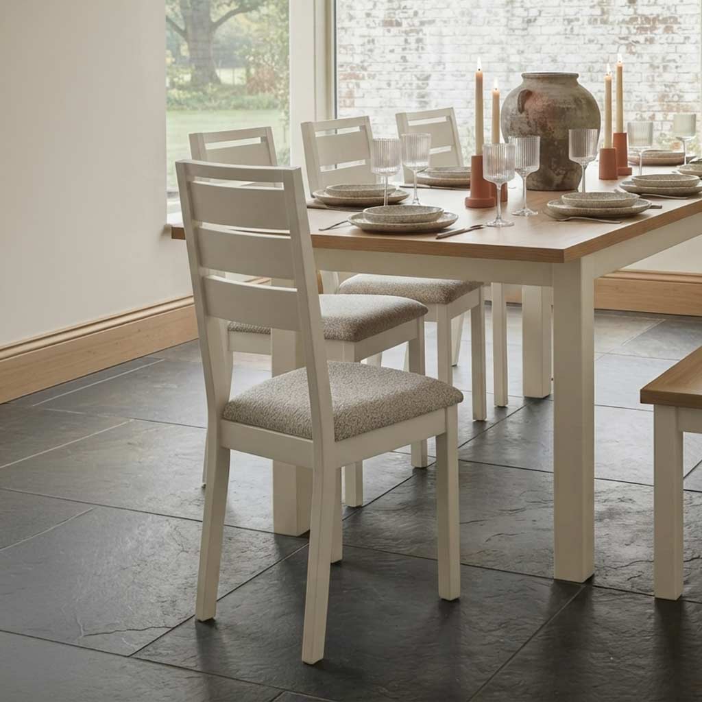 Trelan Painted Boucle Slatted Back Dining Chair White Coconut from Roseland Furniture