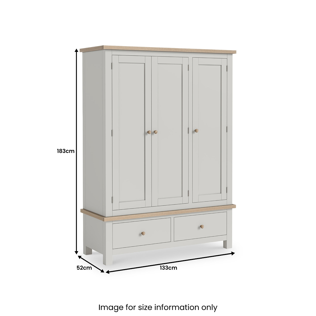 Trelan Painted 2 Drawer Triple Wardrobe Light Grey from Roseland Furniture