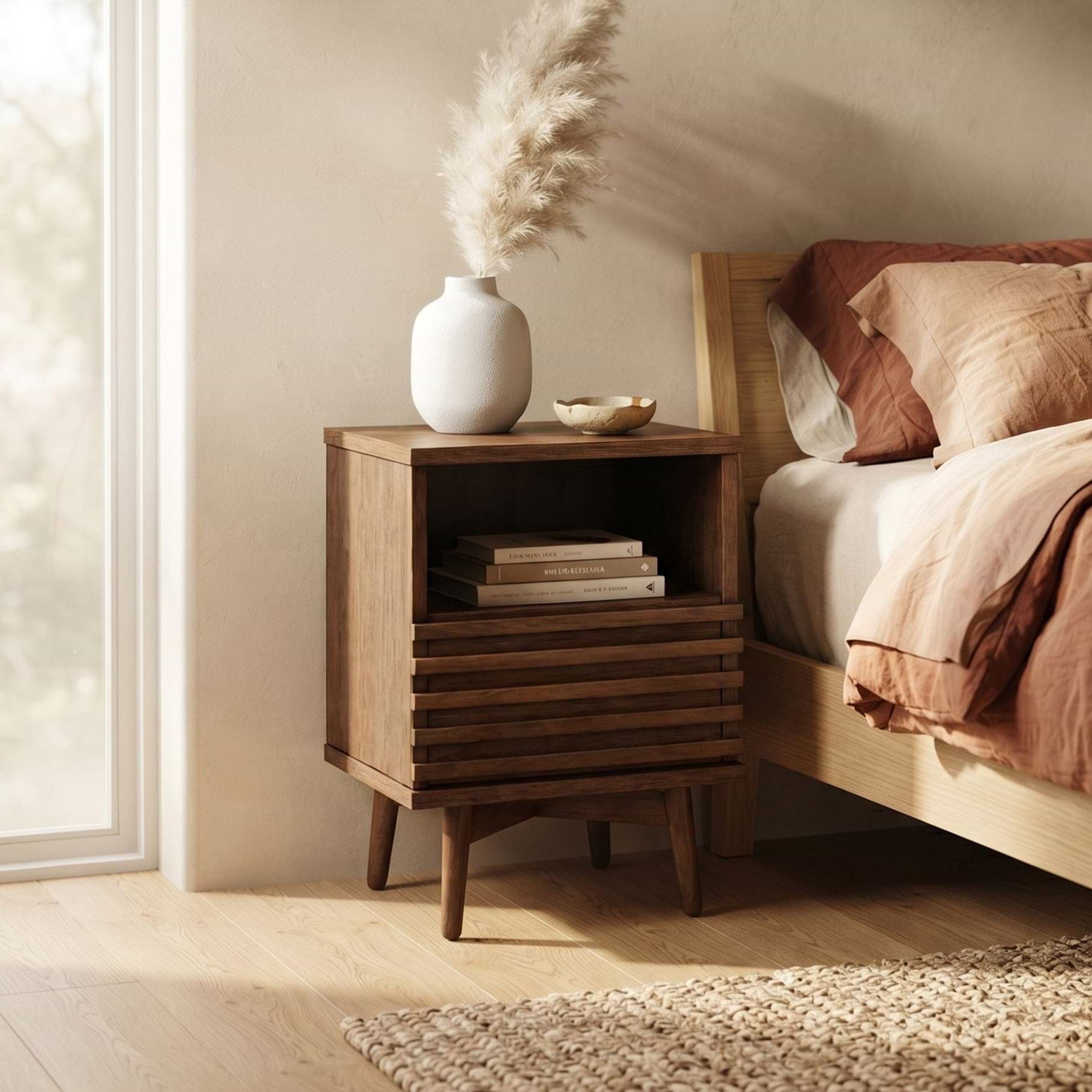 Kari-oak-slim-bedside-dark-stain from Roseland Furniture