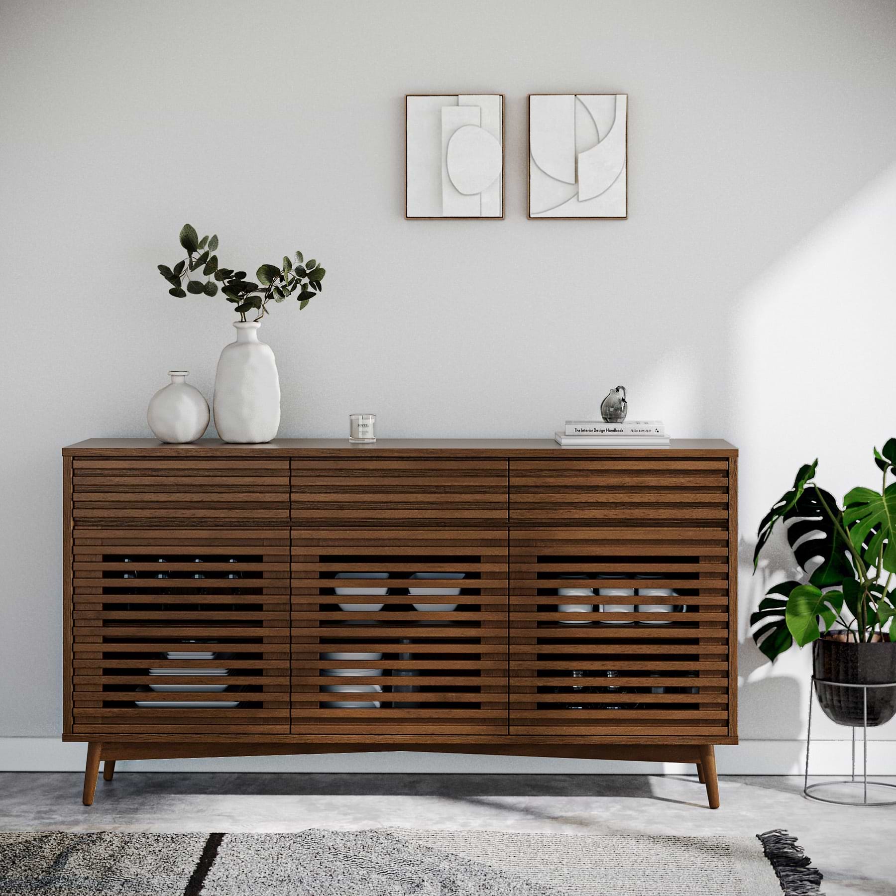 Kari Dark Oak 3 Door 3 Draw Sideboard Cabinet Mid Century