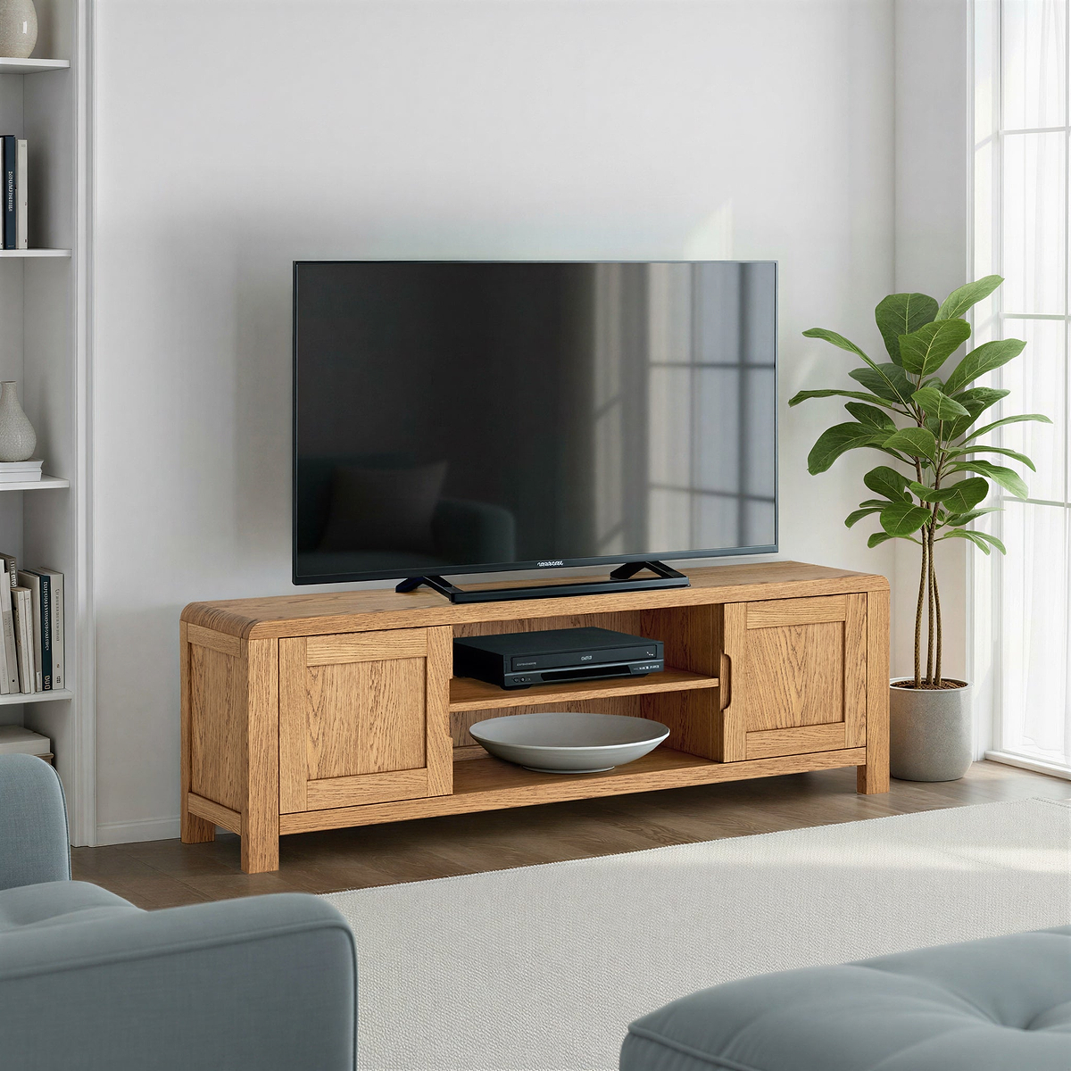 Penryn Oak 160cm TV Unit from Roseland Furniture