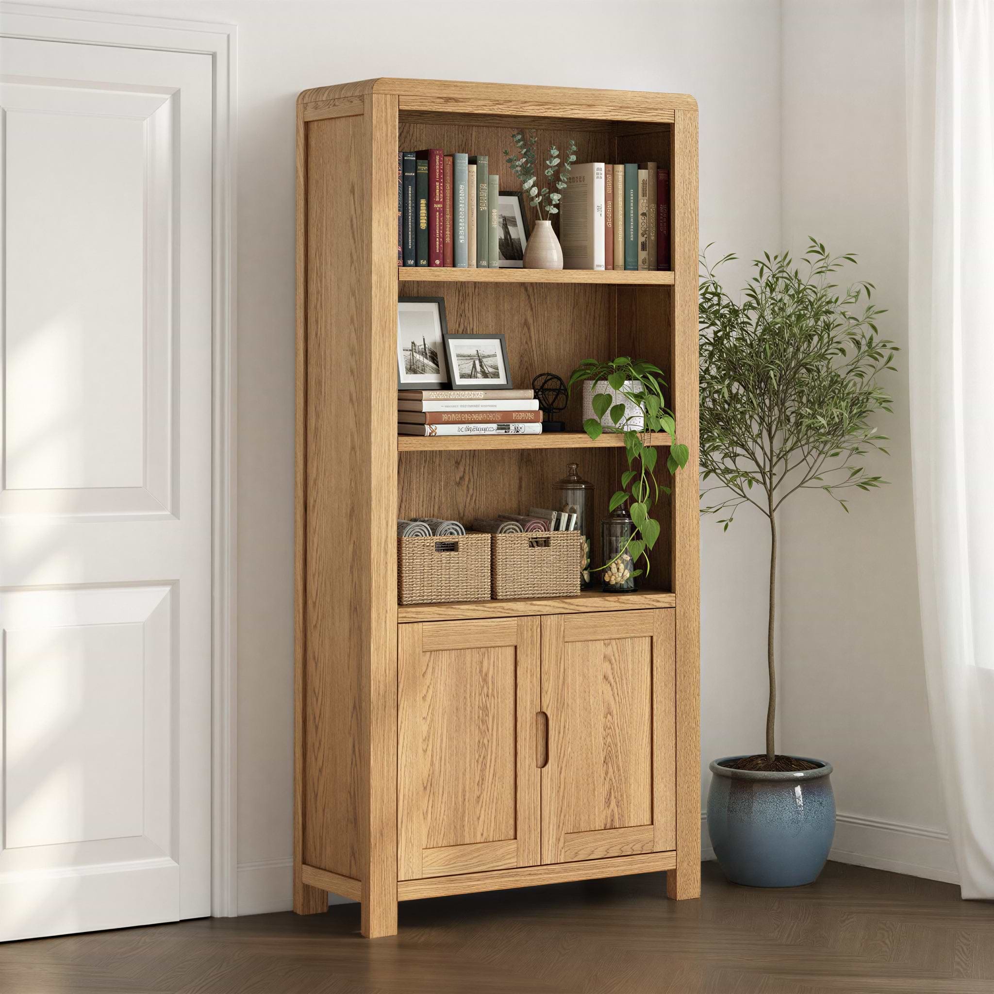 Penryn Oak 2 Door Large Bookcase from Roseland Furniture