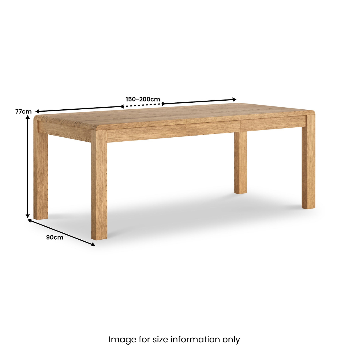 Penryn Oak 150-200cm Extending Dining Table Size guide from Roseland Furniture