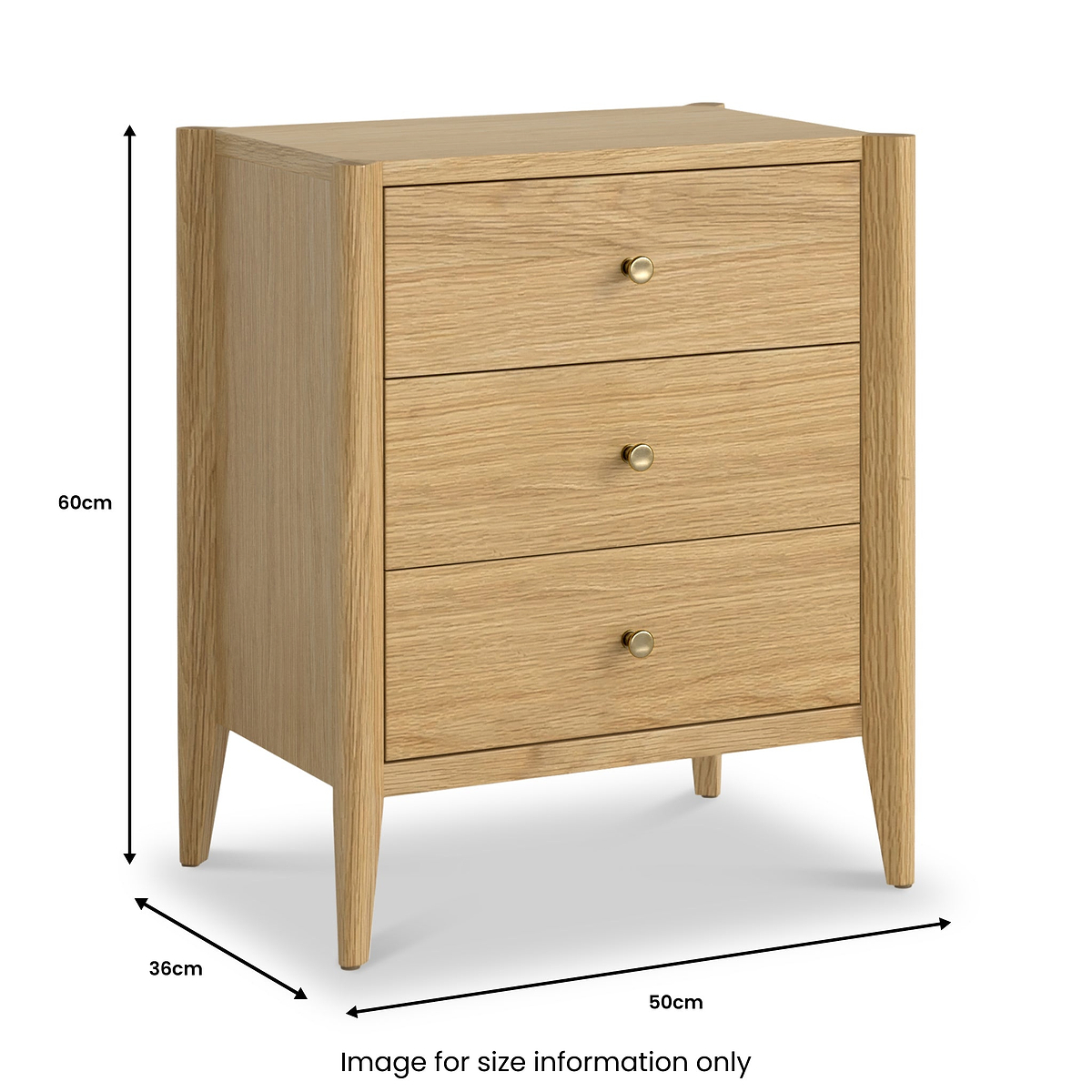 Cavell Oak 3 Drawer Bedside Natural  from Roseland Furniture