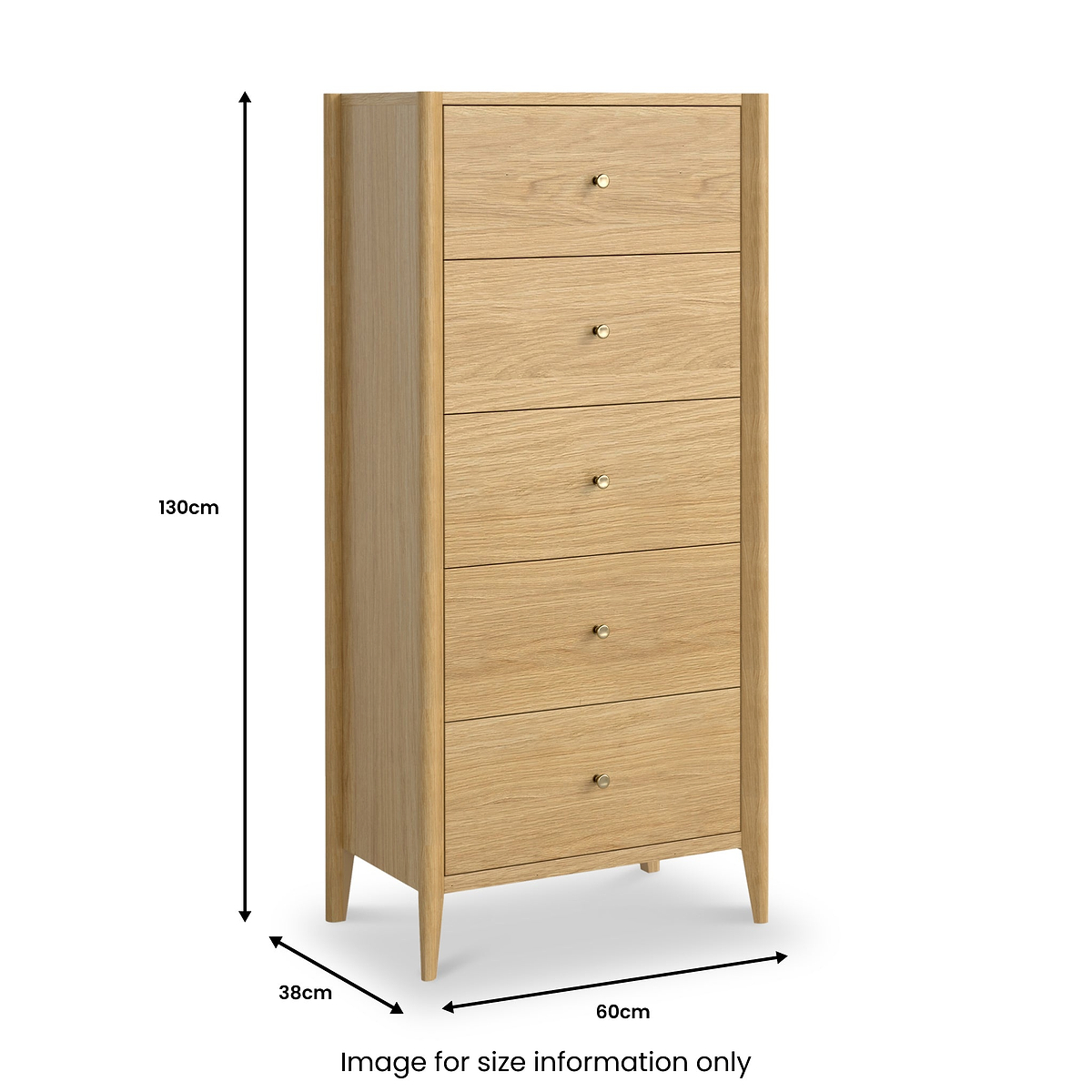 Cavell Oak 5 Drawer Tall Boy Chest Natural  from Roseland Furniture