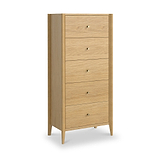 Cavell Oak 5 Drawer Tall Boy Chest Natural  from Roseland Furniture