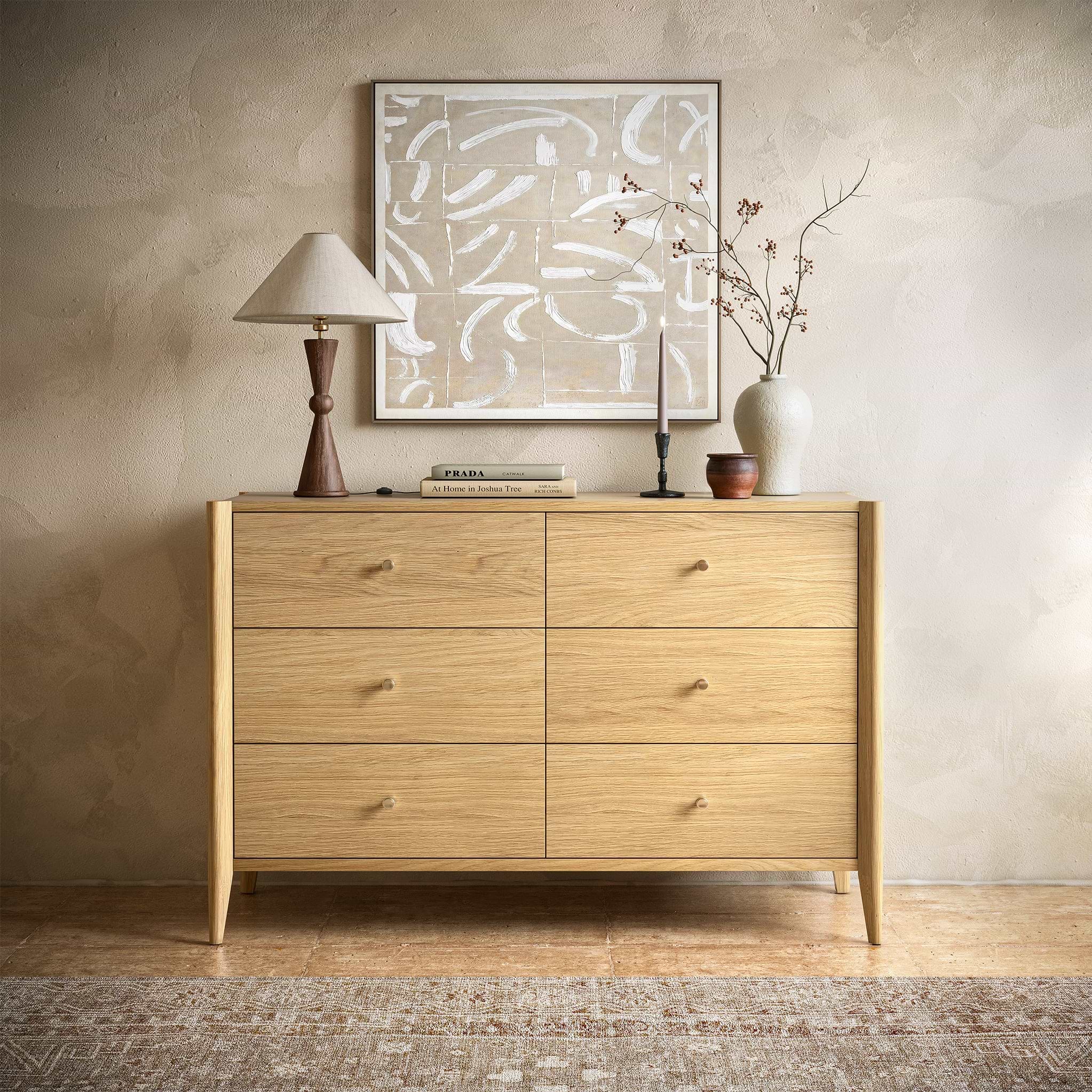 Cavell Oak 6 Drawer Chest of Drawers | Natural or Brown Oak | Roseland