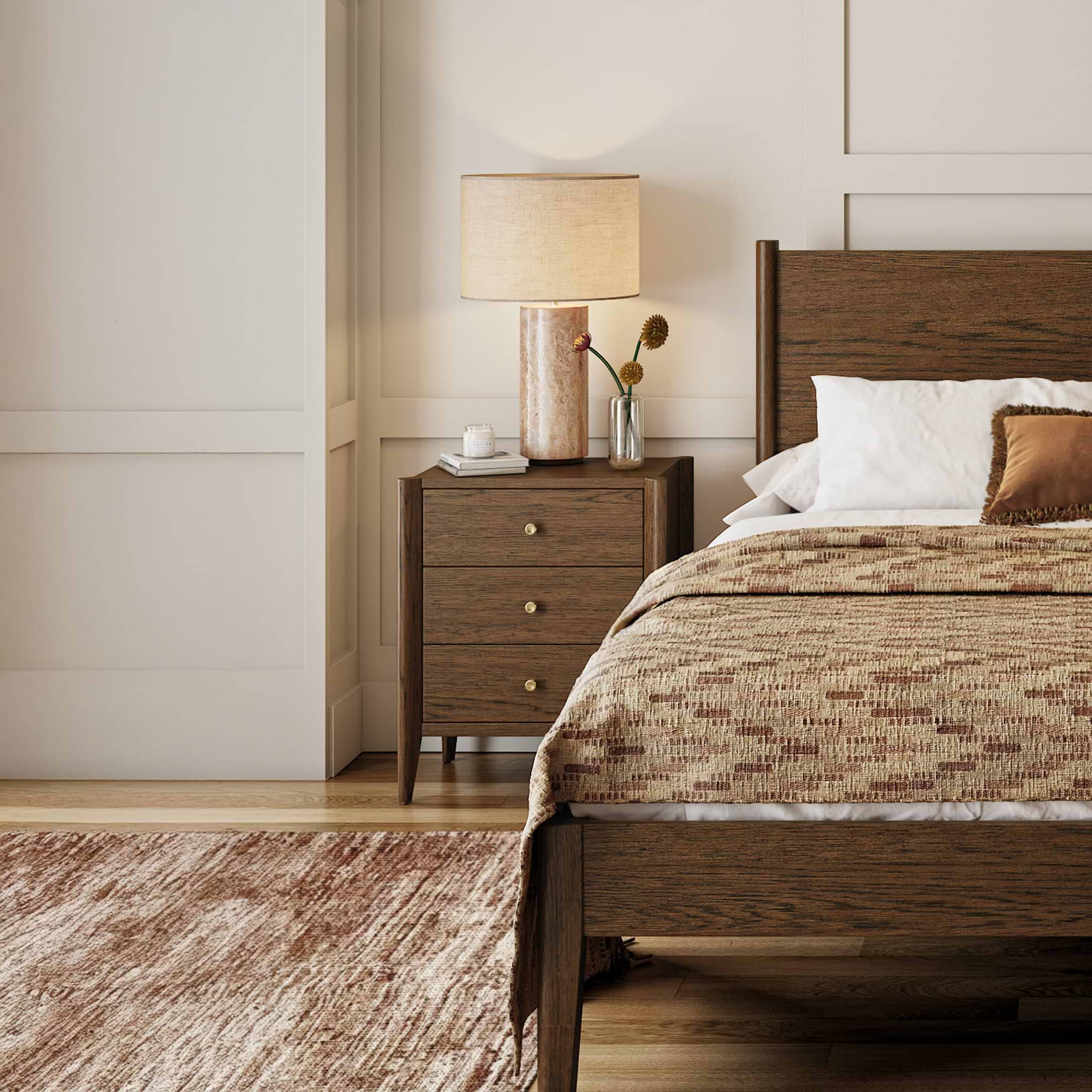 Cavell Oak 3 Drawer Bedside Table | Natural or Brown Oak | Roseland
