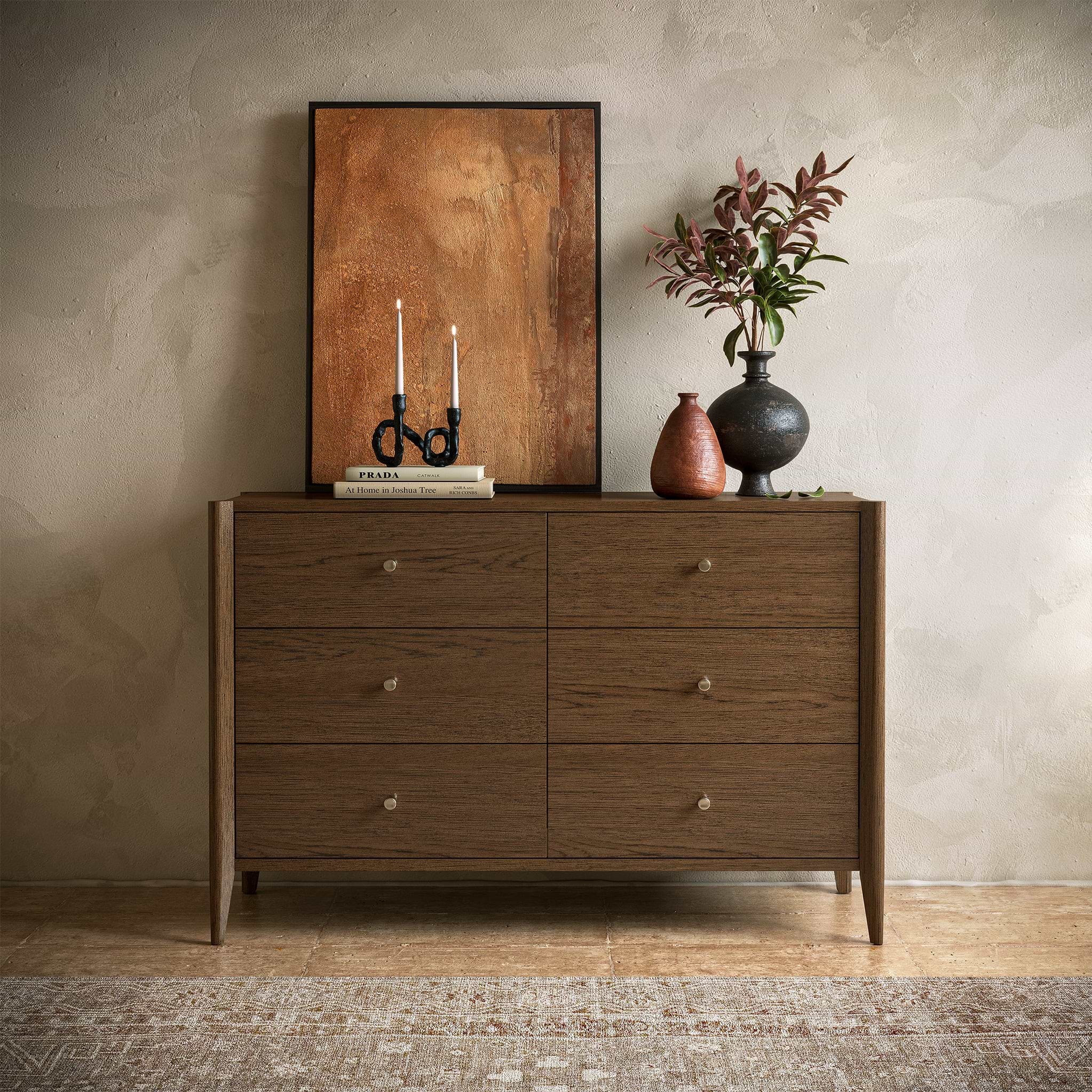 Cavell Oak Brown 6 Drawer Chest Lifestyle