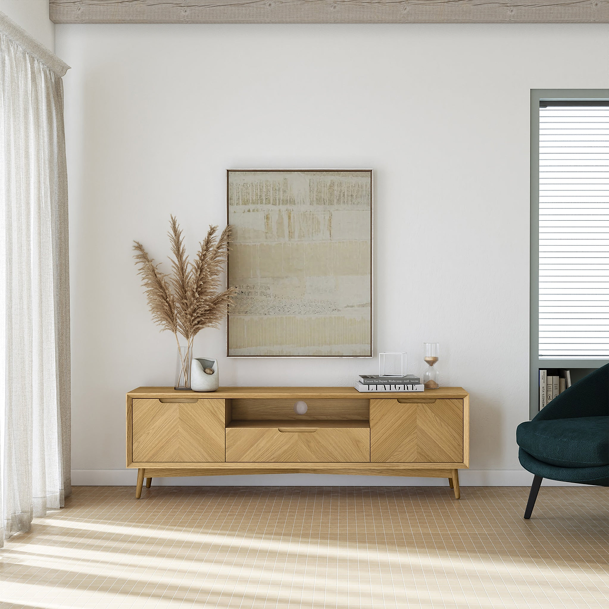 Flintham Oak 160cm Large TV Unit Lifestyle