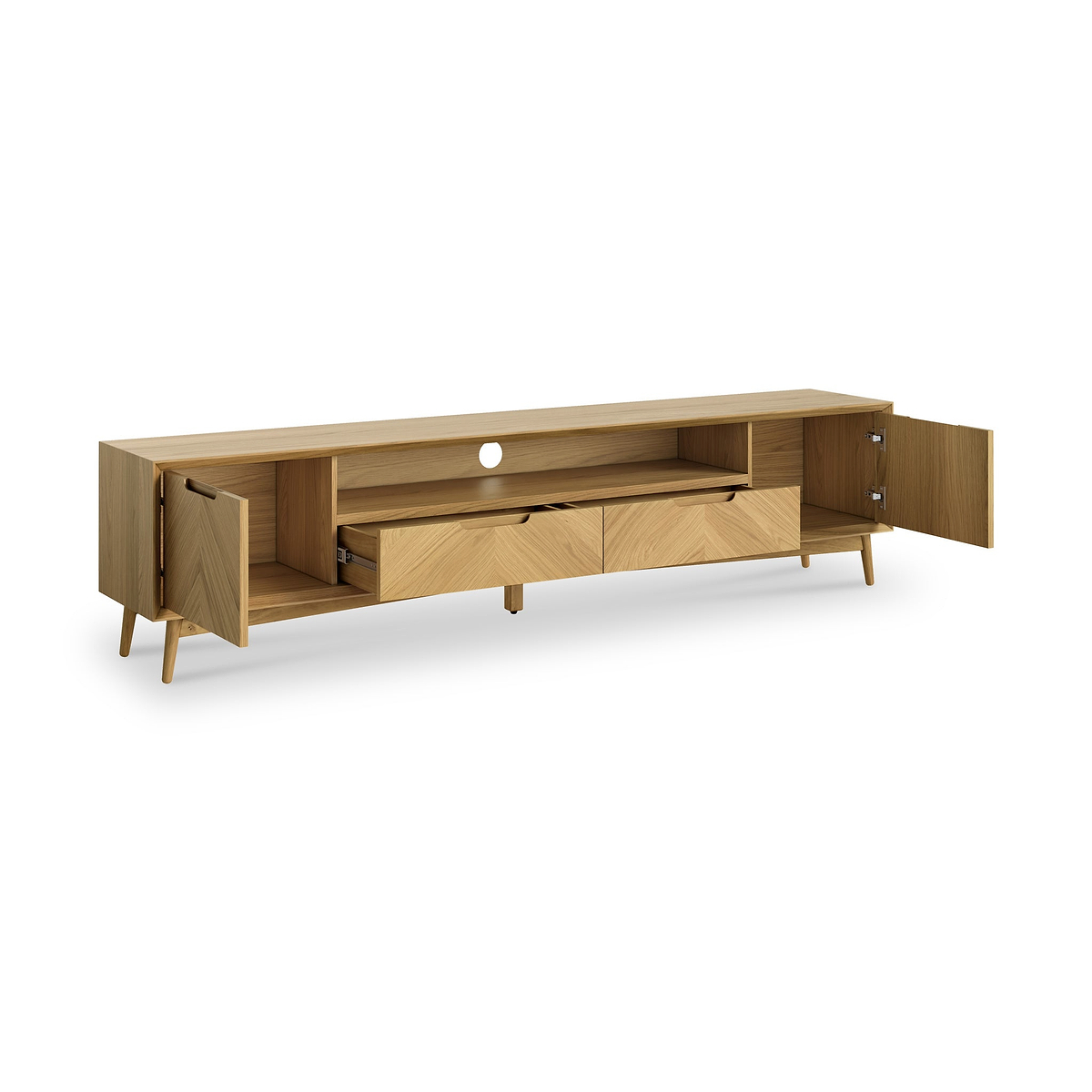 Flintham Oak 210cm Wide TV Unit Dims from Roseland Furniture