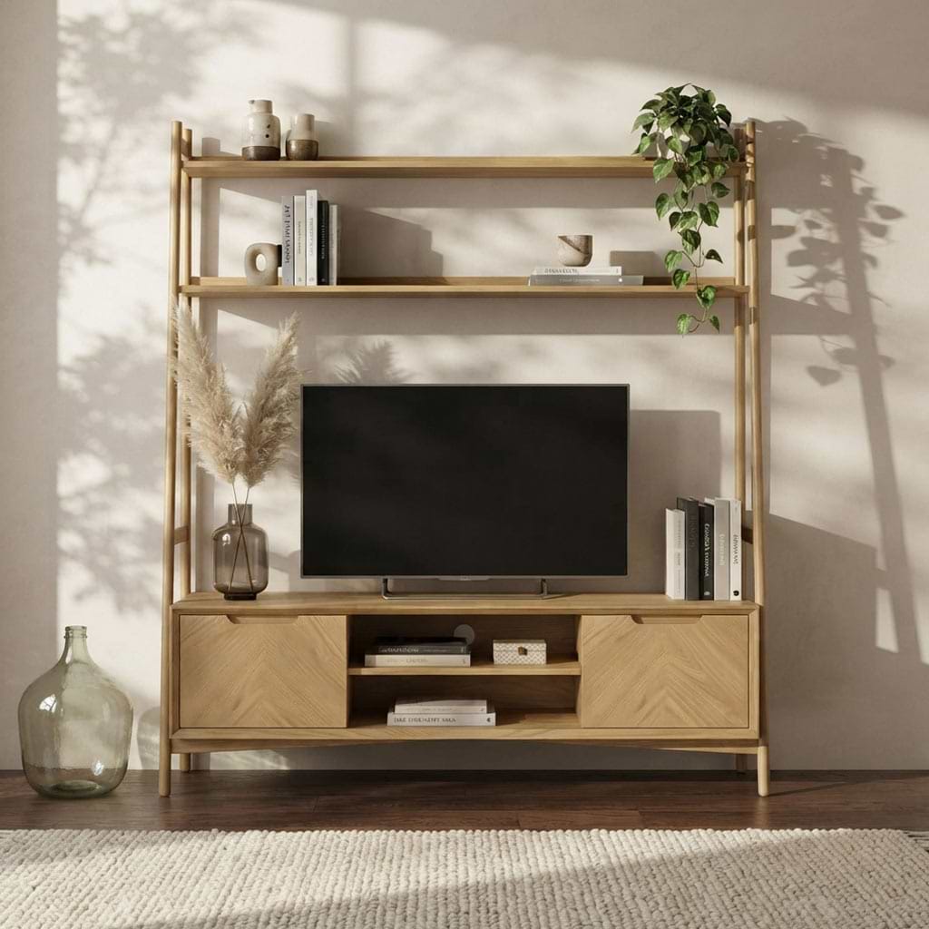 Flintham Oak 160cm Ladder Display and TV Unit Dims from Roseland Furniture