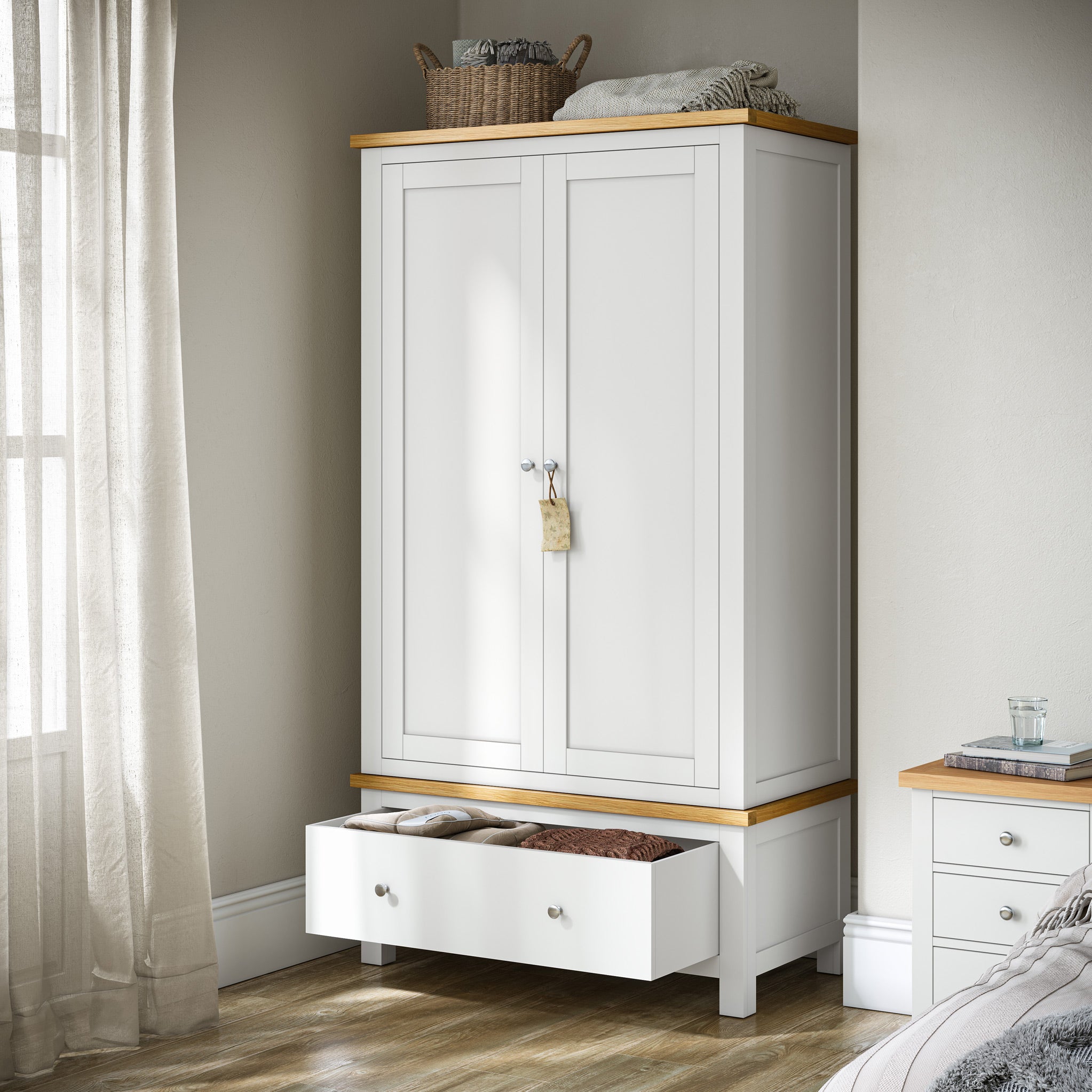 Farrow XL Double Wardrobe with Drawer | White Cream Grey | Roseland